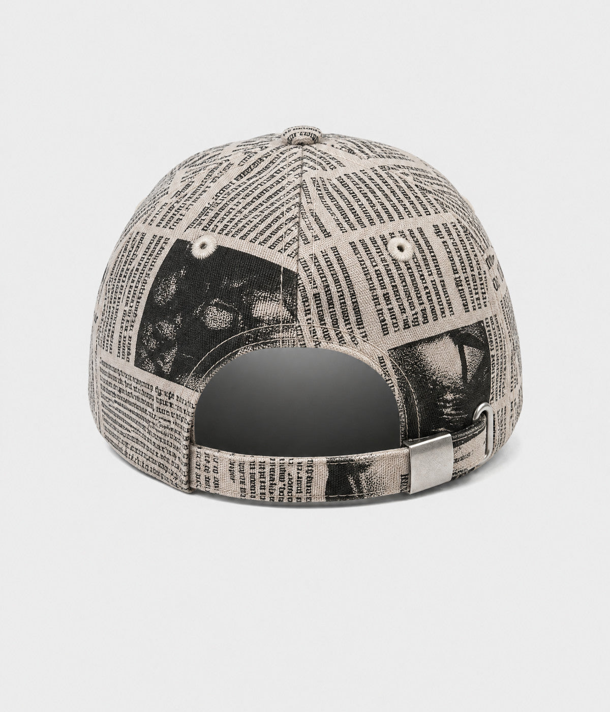 NEWSPRINT. cotton twill newsprint-print cap in beige, back view