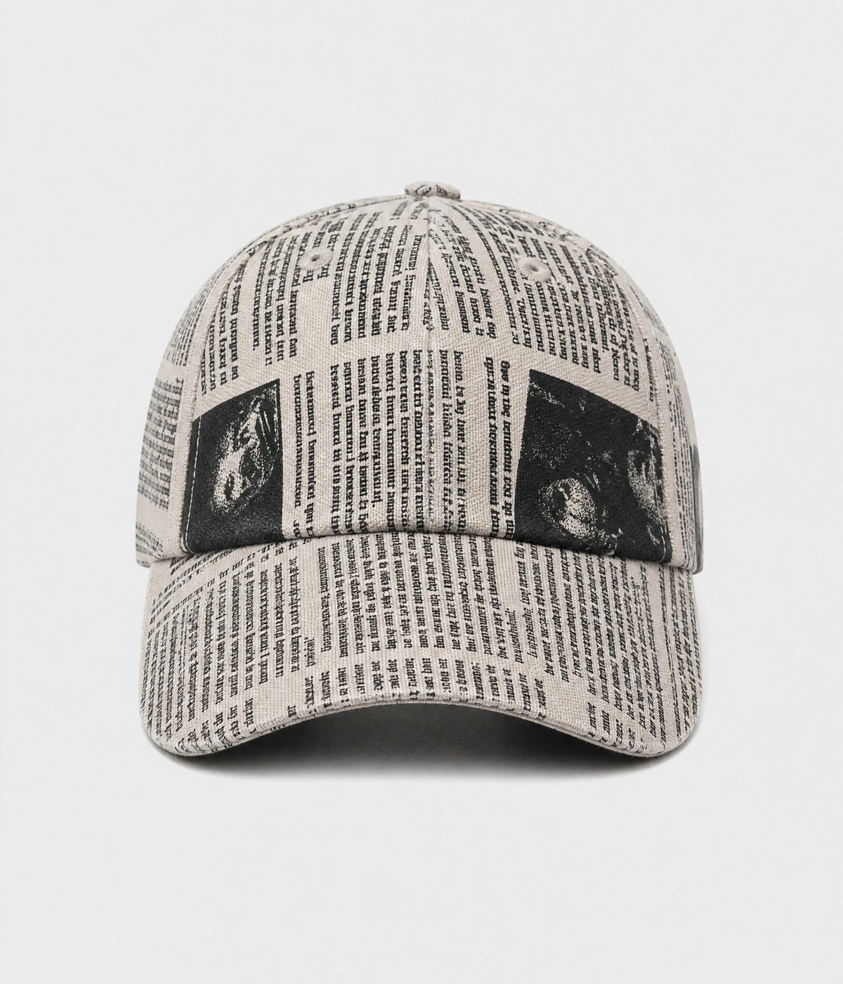 NEWSPRINT. cotton twill newsprint-print cap in beige, front view