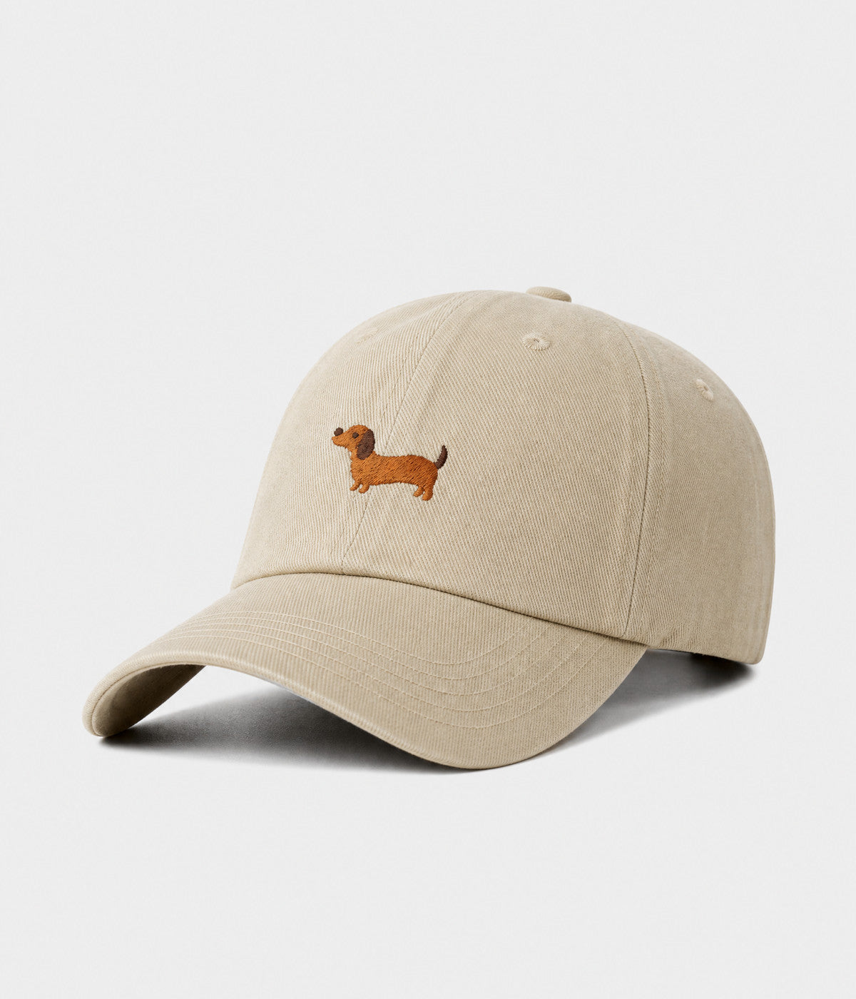 SAUSAGE DOG. washed cotton cap in beige, side view