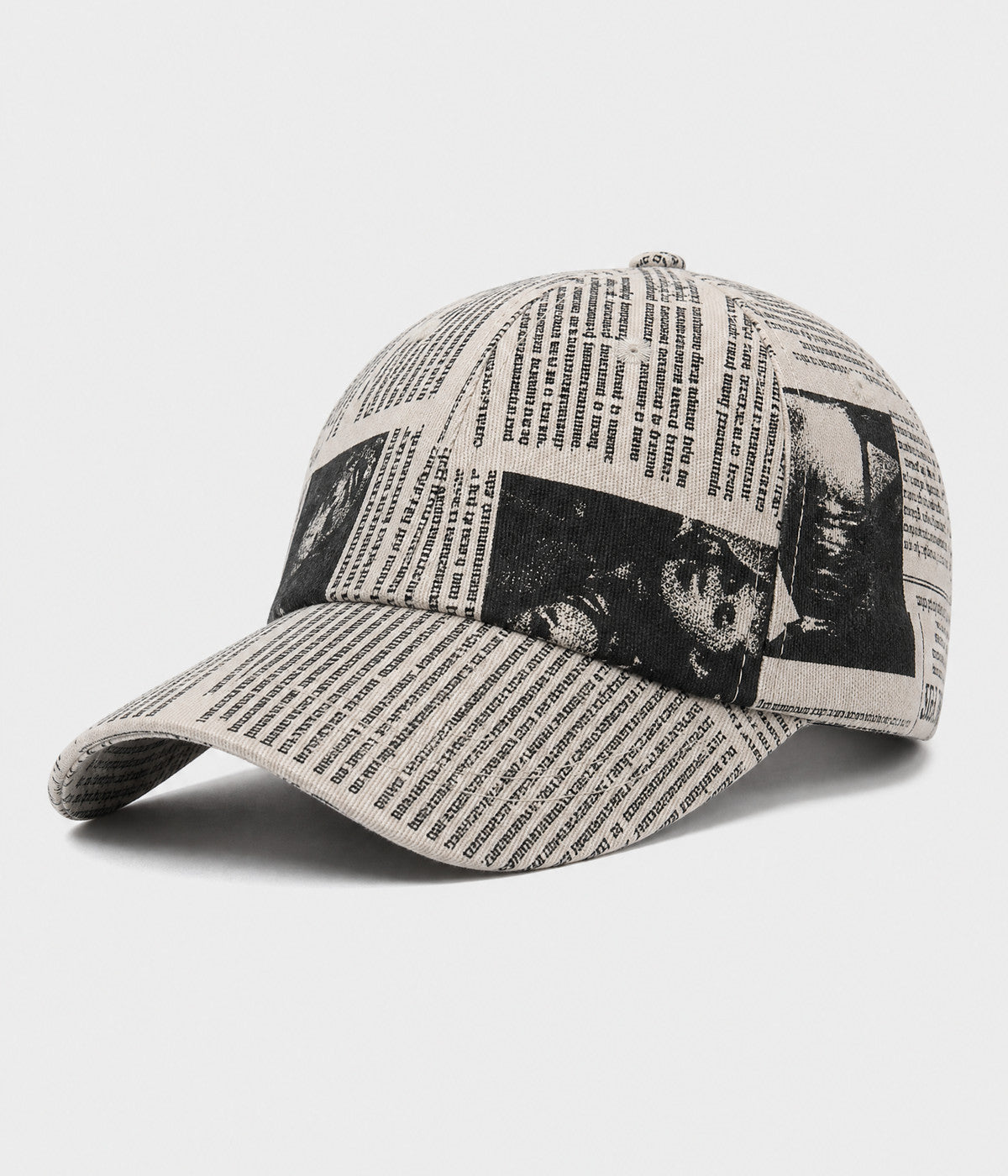 NEWSPRINT. cotton twill newsprint-print cap in beige, side view