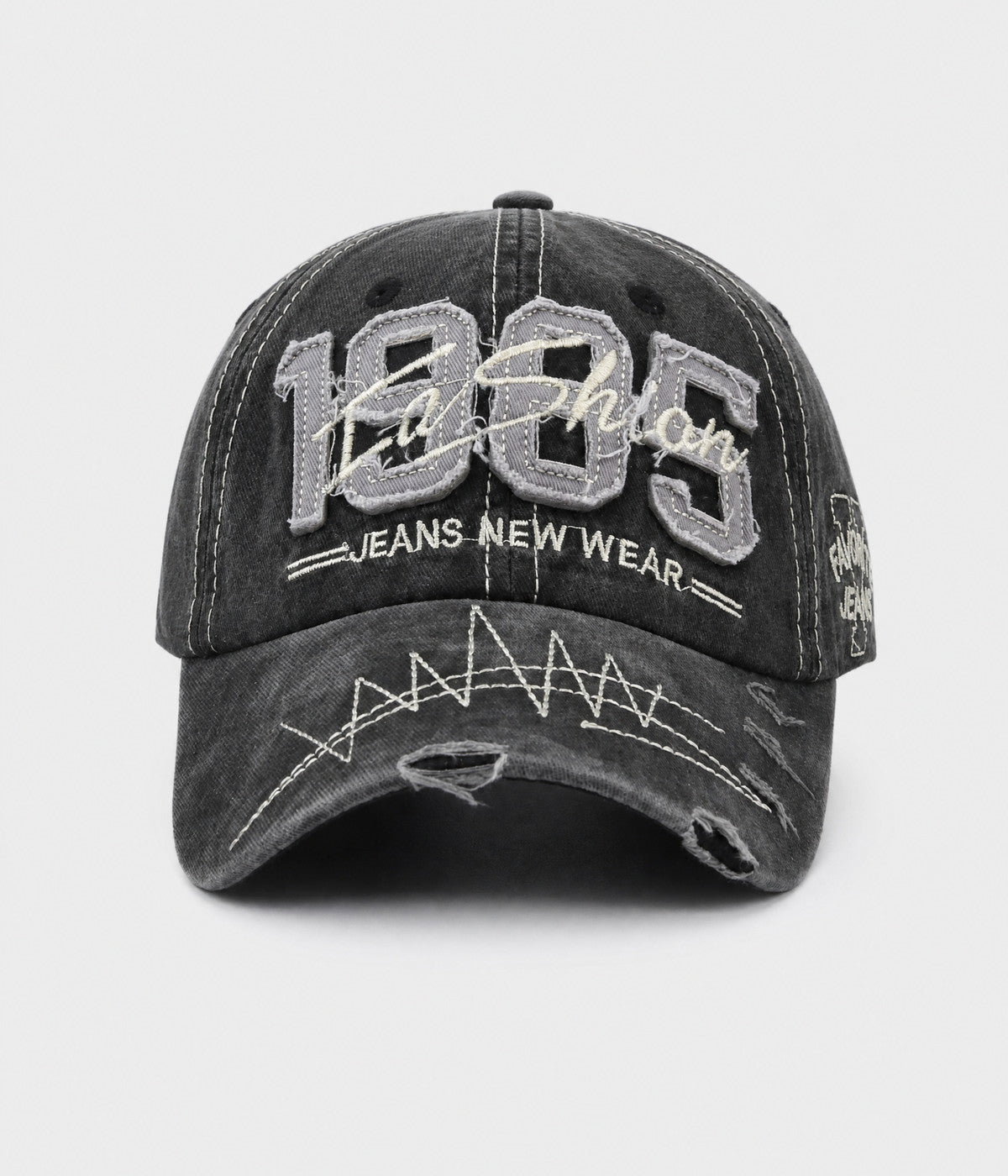 RETRO 1985. washed cotton cap in black, front view