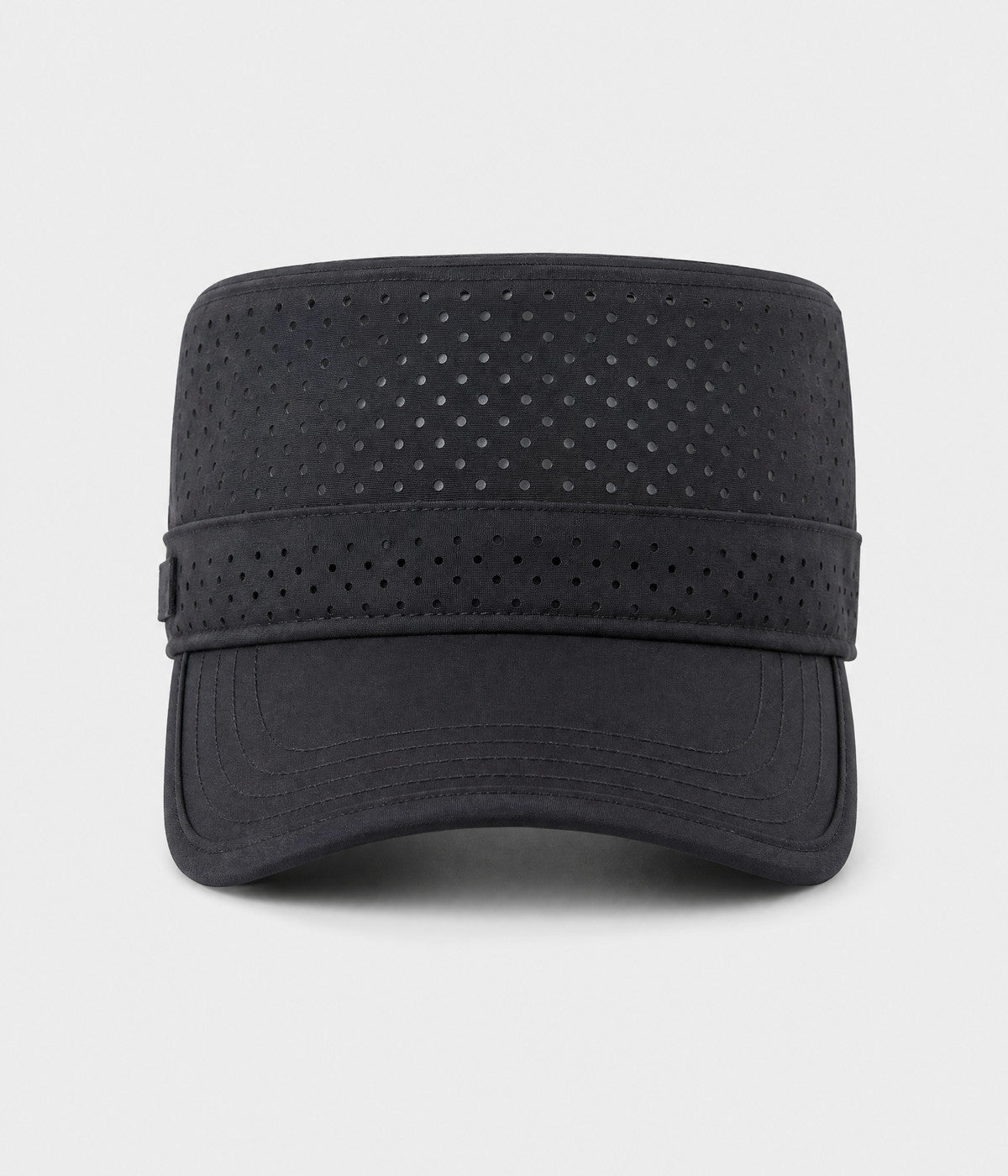 VENTED CADET. perforated cadet cap in black, front view