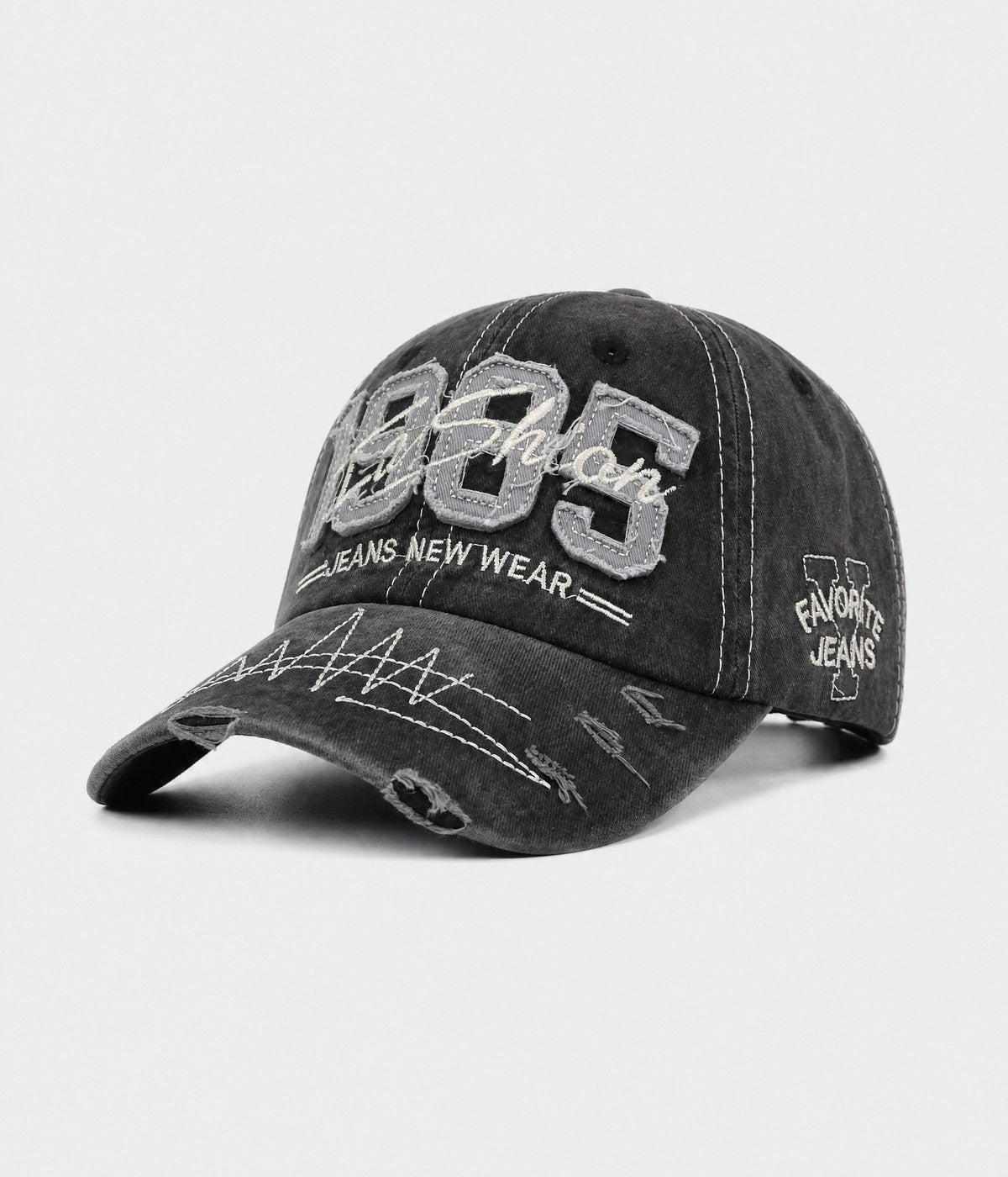 RETRO 1985. washed cotton cap in black, side view