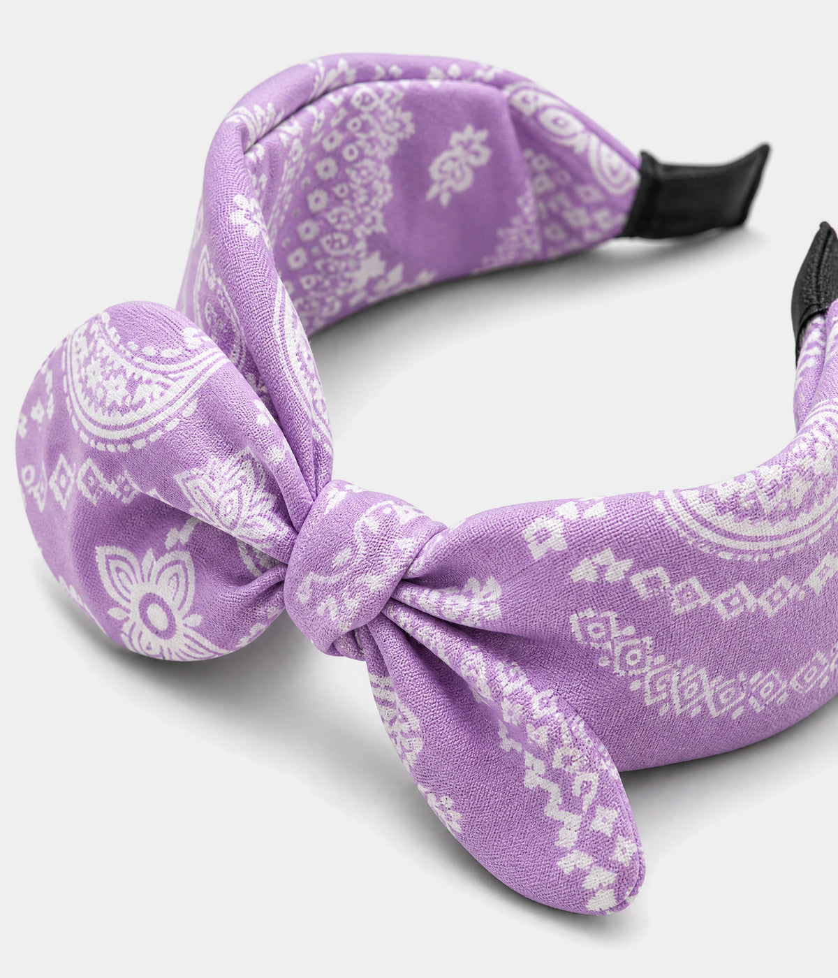 PAISLEY BOW HEADBAND. paisley bow headband in LILAC, close-up view