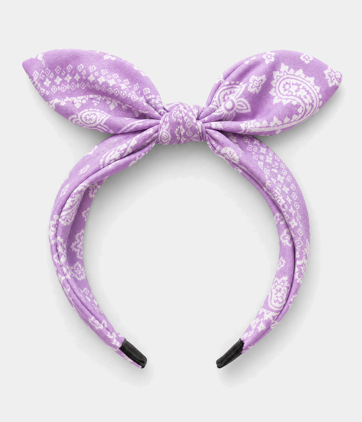 PAISLEY BOW HEADBAND. paisley bow headband in LILAC, flat-lay view