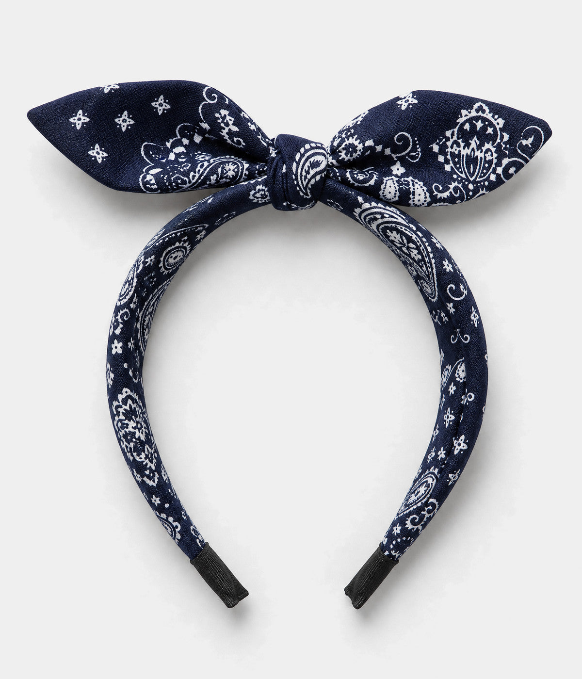 PAISLEY BOW HEADBAND. paisley bow headband in NAVY, flat-lay view