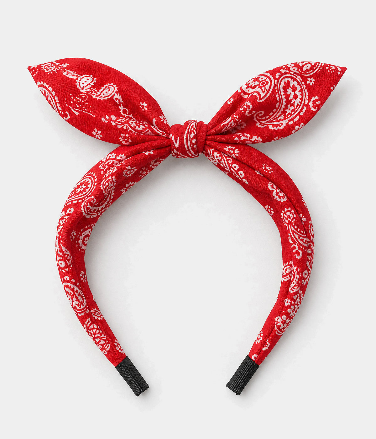 PAISLEY BOW HEADBAND. paisley bow headband in RED, flat-lay view