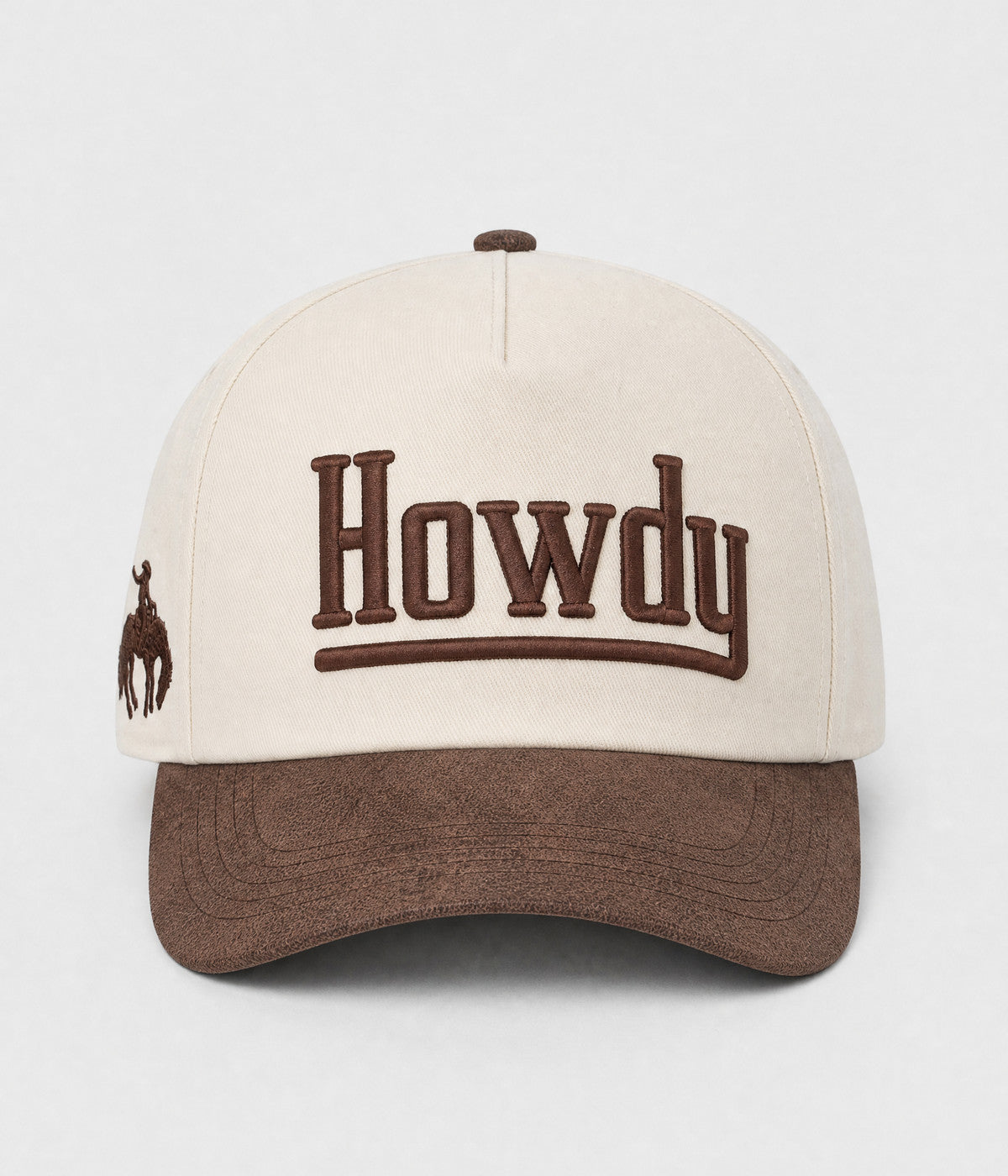 HOWDY SNAPBACK. structured cream cotton snapback cap in BROWN, front view