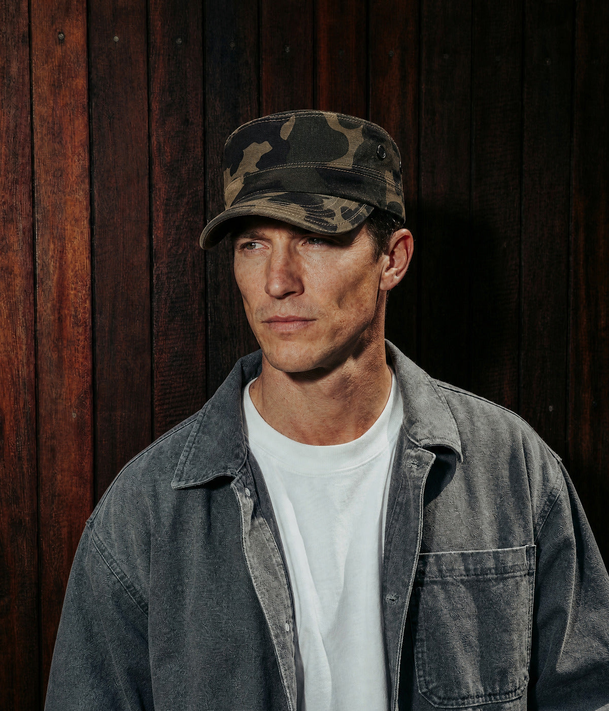 CAMO CADET. KHAKI worn by a man
