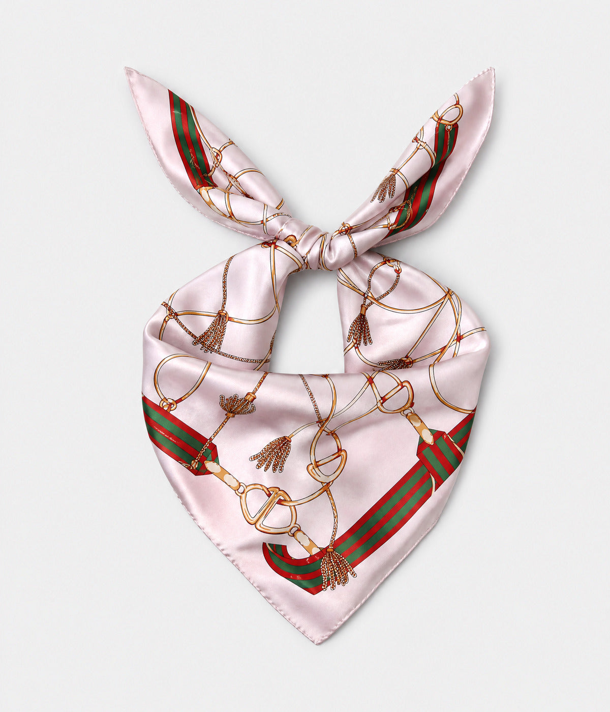 CHAIN HEAD SCARF. pink printed silk twill scarf, knotted
