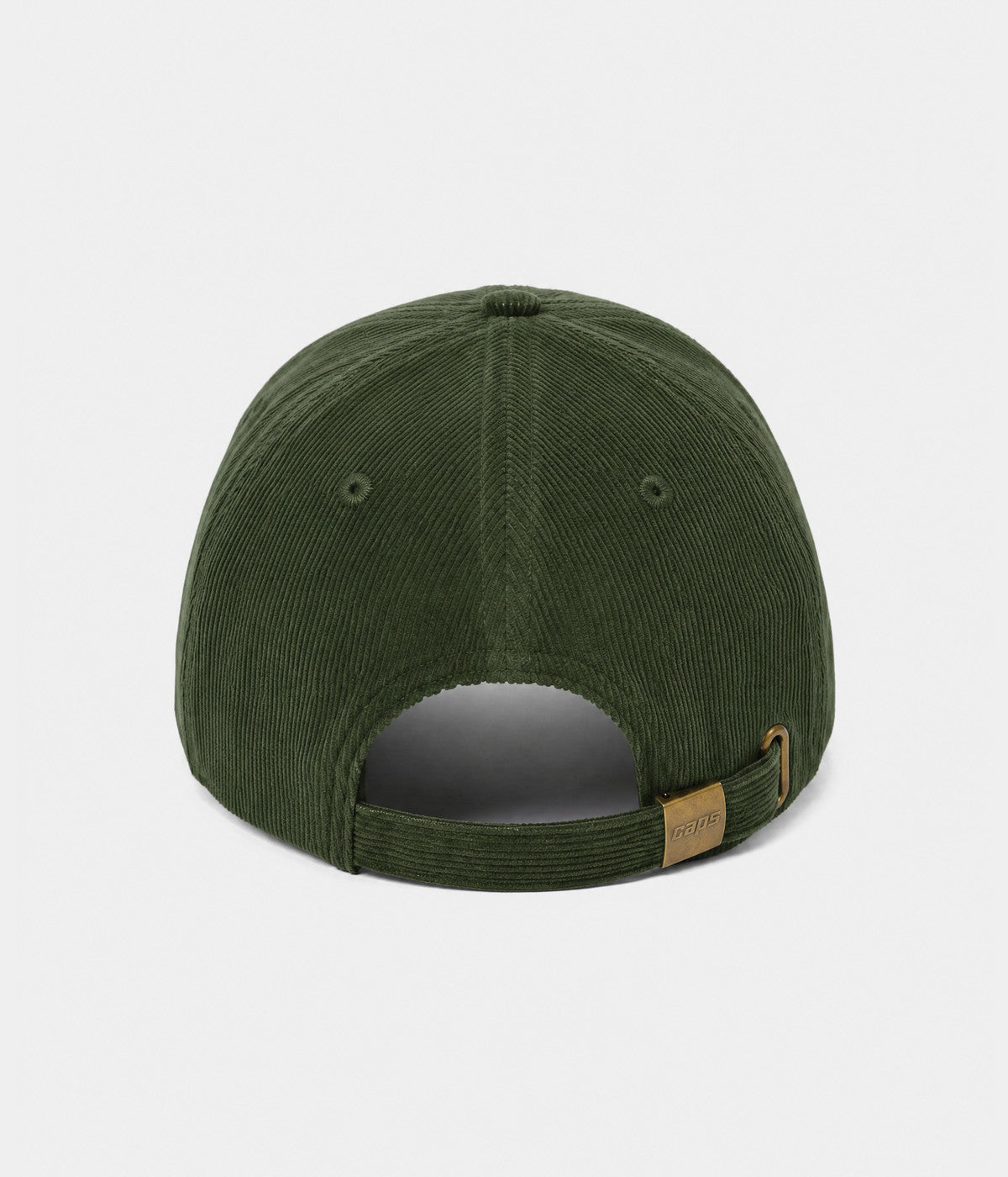 CORDUROY DADDY. unstructured corduroy dad cap in dark green, back view