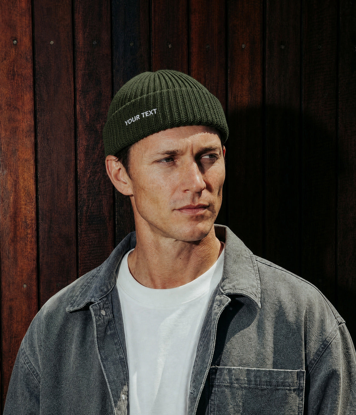 CUSTOM FISHERMAN BEANIE. — DARK GREEN worn