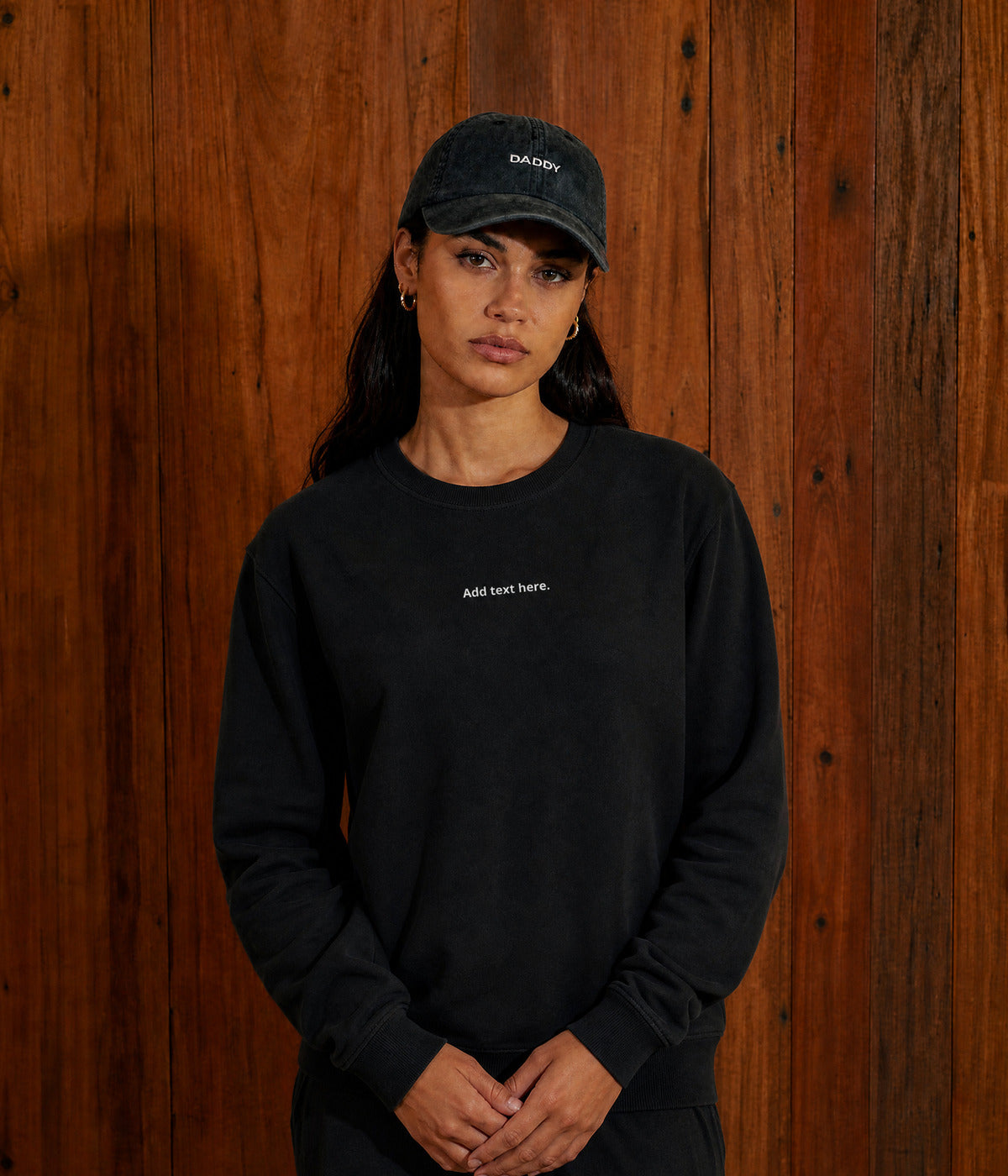 CUSTOM SWEATER. on model