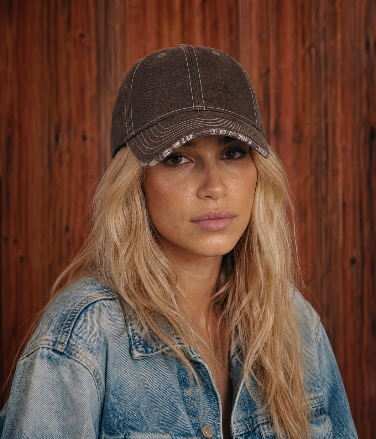 DENIM PLAID. — BROWN worn