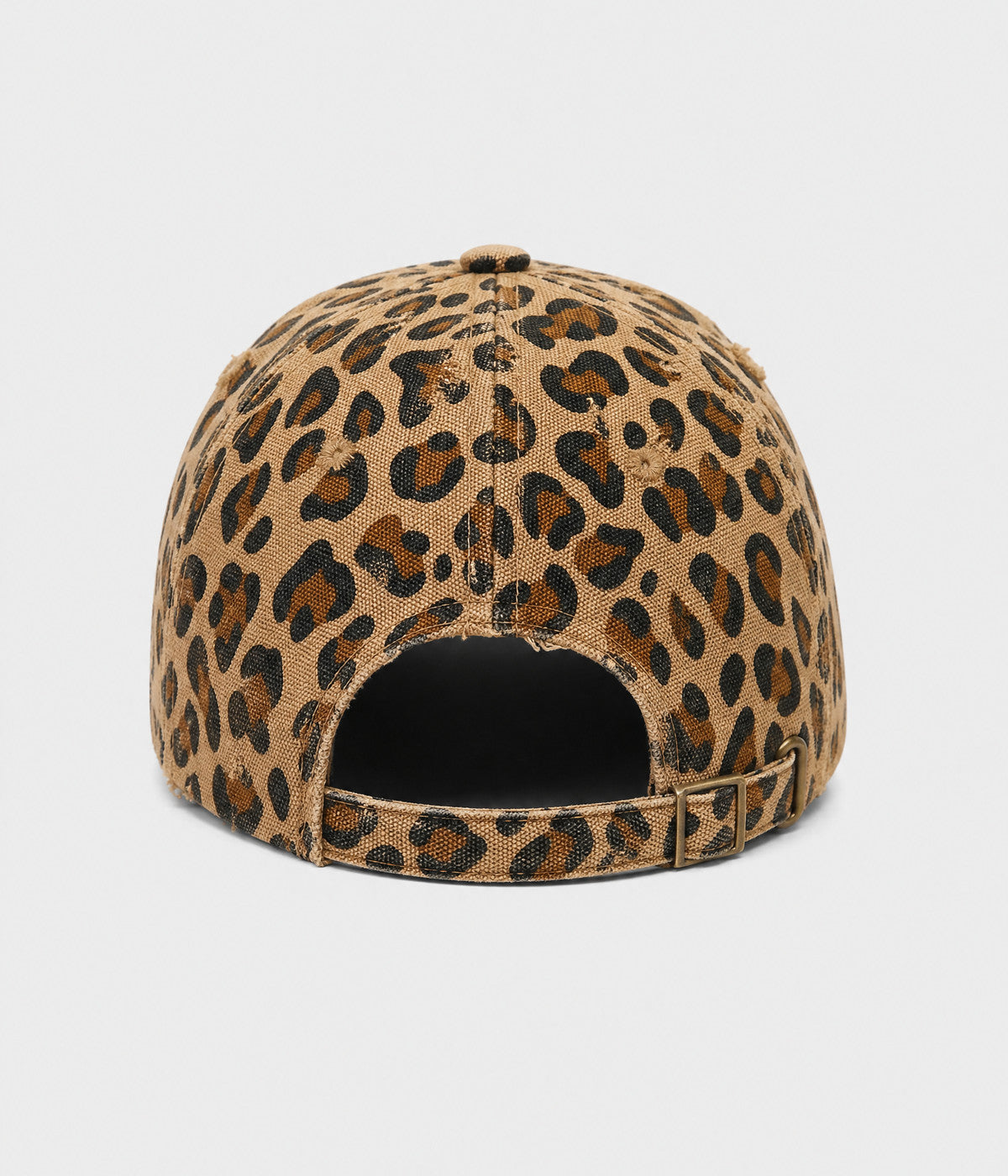 DISTRESSED LEOPARD. leopard-print cotton cap in khaki, back view