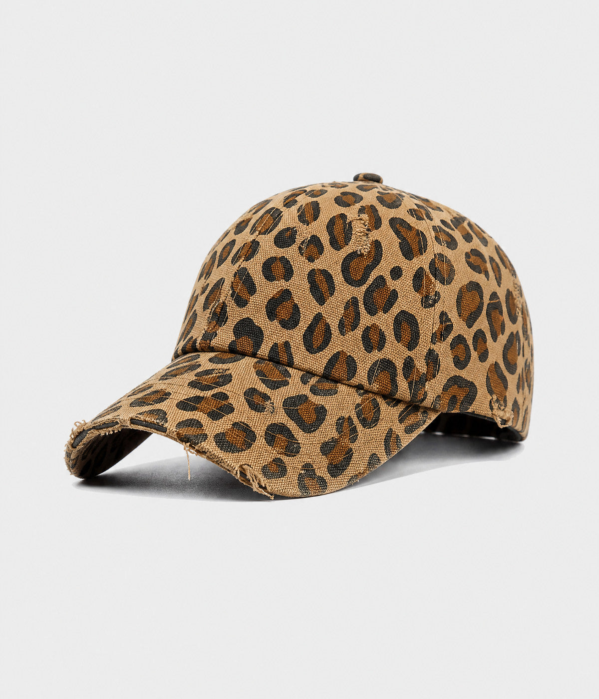 DISTRESSED LEOPARD. leopard-print cotton cap in khaki, side view