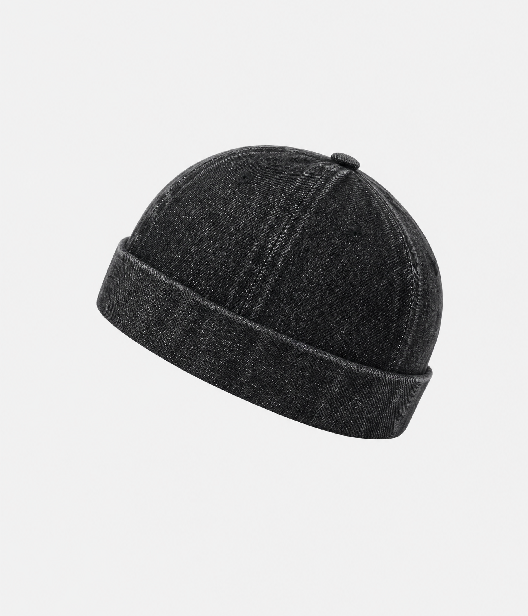 WASHED DENIM FISHERMAN BEANIE. black front