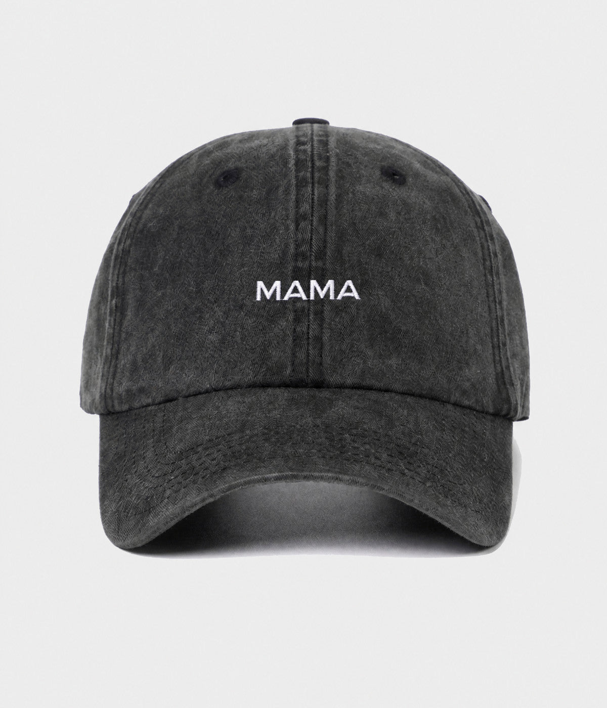 WASHED MAMA. washed cotton dad cap in BLACK, front view