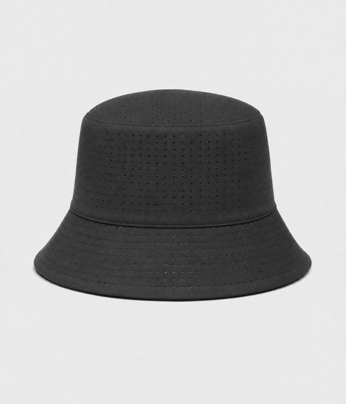 PERFORATED BUCKET. perforated bucket hat in black, front view