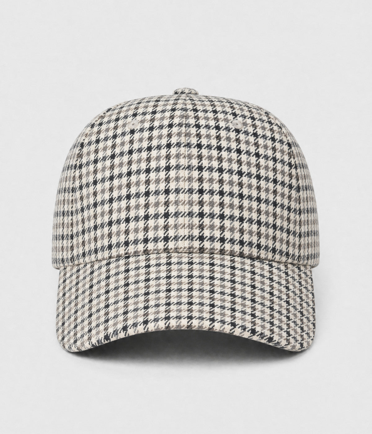 HOUNDSTOOTH. woven houndstooth check cap in beige, front view