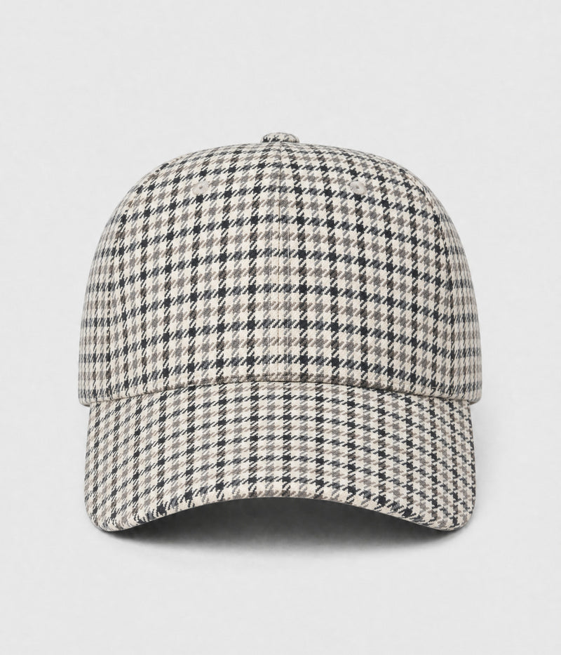 HOUNDSTOOTH. woven houndstooth check cap in beige, front view