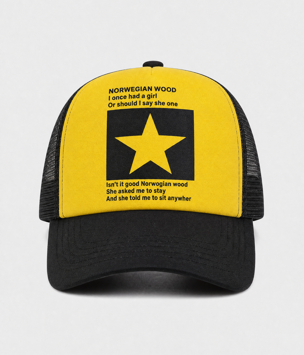 STAR TRUCKER. cotton-polyester trucker cap in yellow, front view