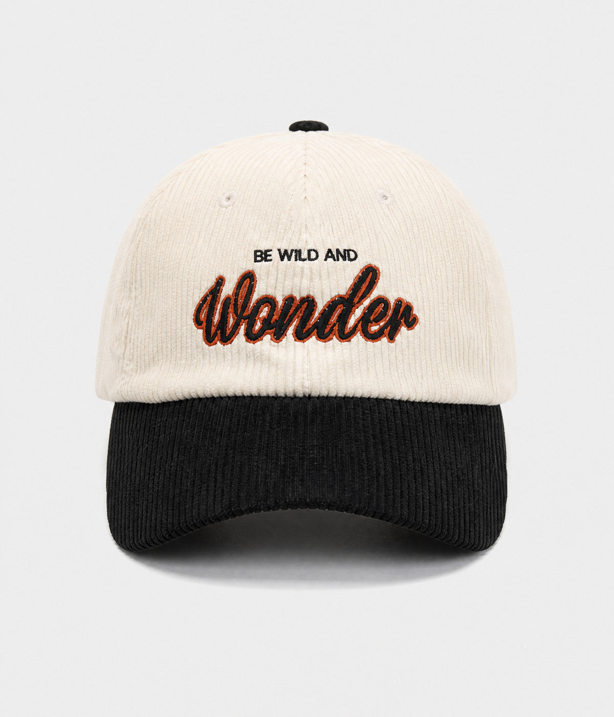 WONDER. corduroy cap in BLACK, front view