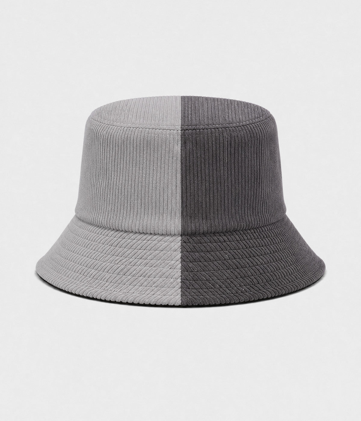 PATCHWORK BUCKET. corduroy bucket hat in GREY, front view