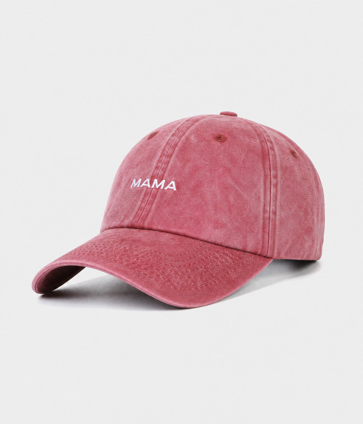 WASHED MAMA. washed cotton dad cap in RED, side view