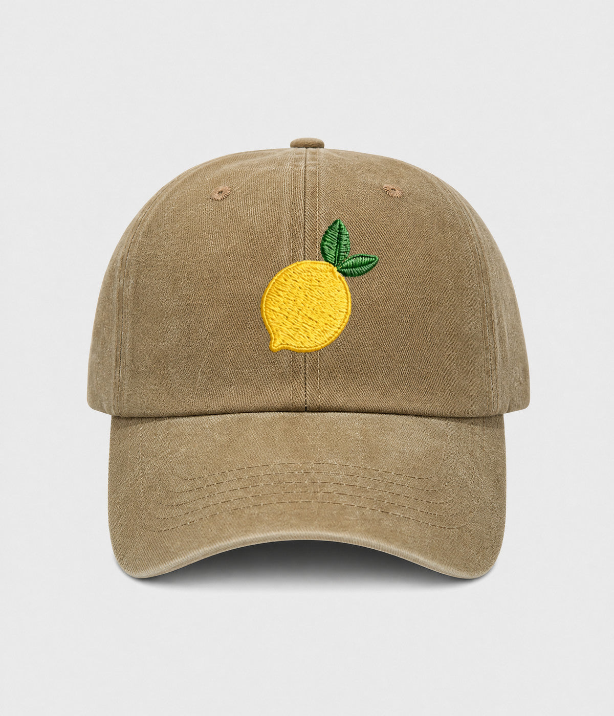 LEMON. washed cotton cap in KHAKI, front view