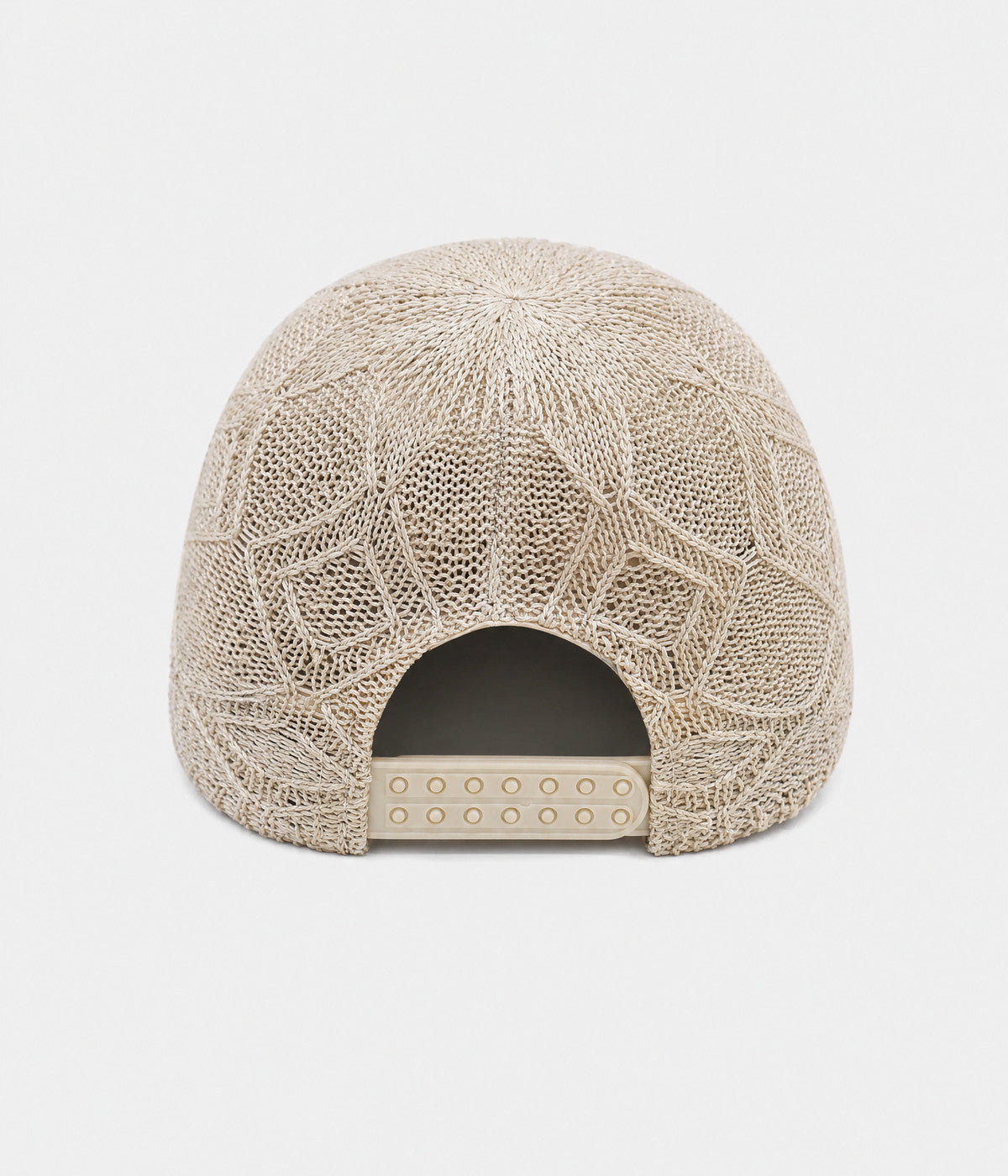 OPEN KNIT. open-knit lattice cap in beige, back view