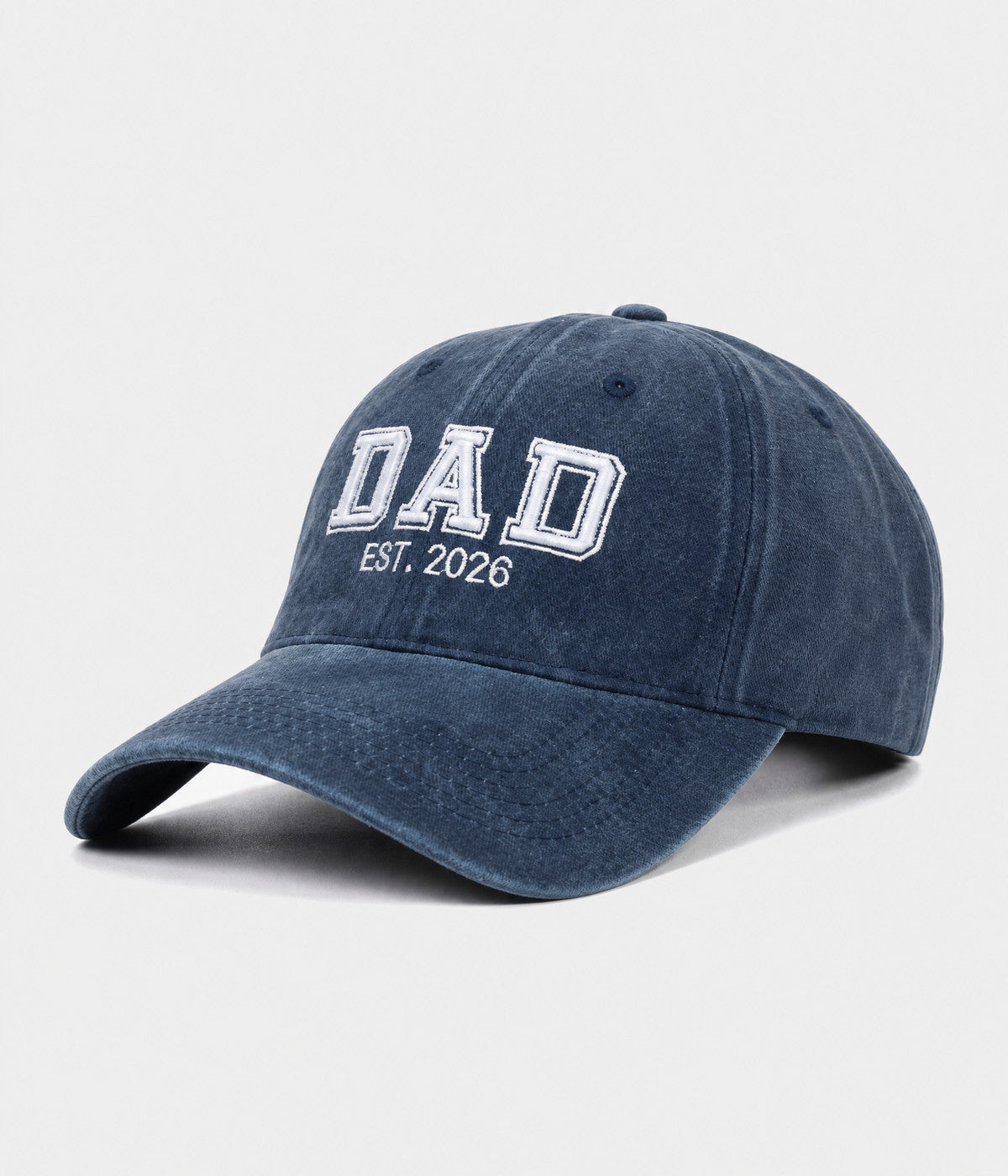 WASHED DAD EST 2026. washed cotton dad cap in NAVY, side view