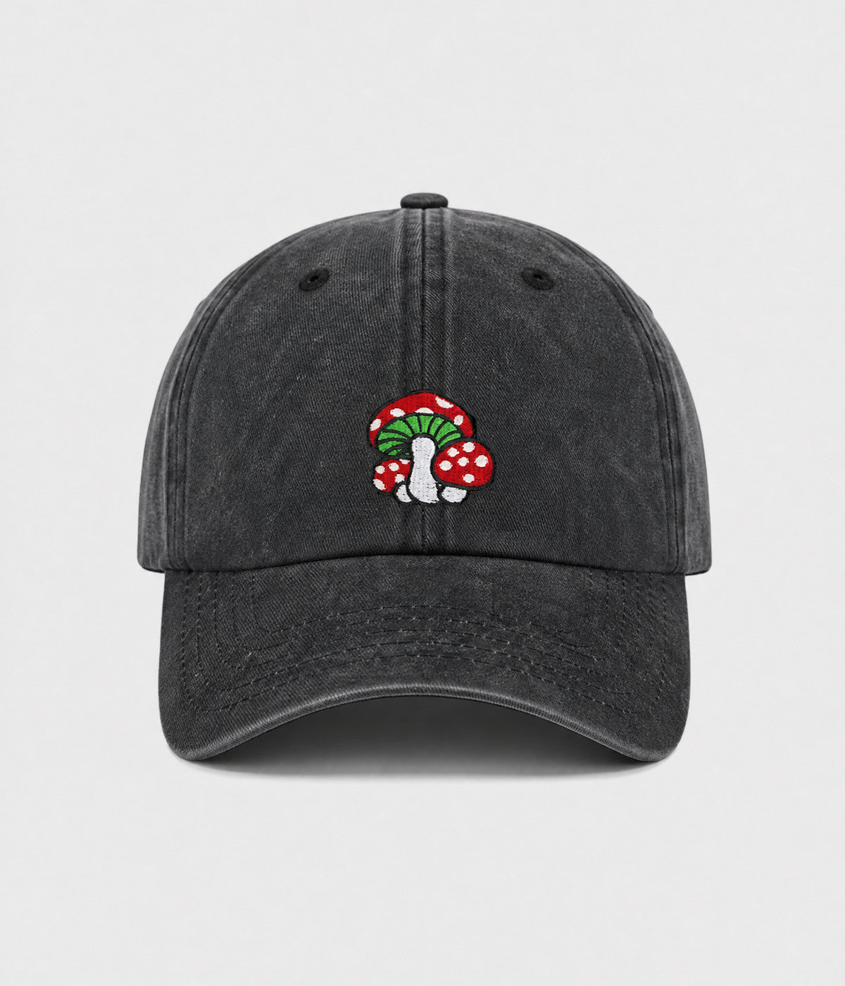 WASHED MUSHROOM. washed cotton cap in BLACK, front view