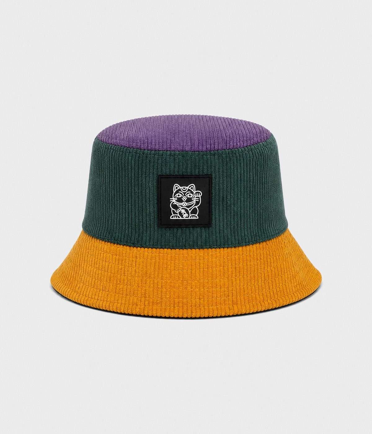 CORDUROY BLOCK BUCKET. purple yellow front