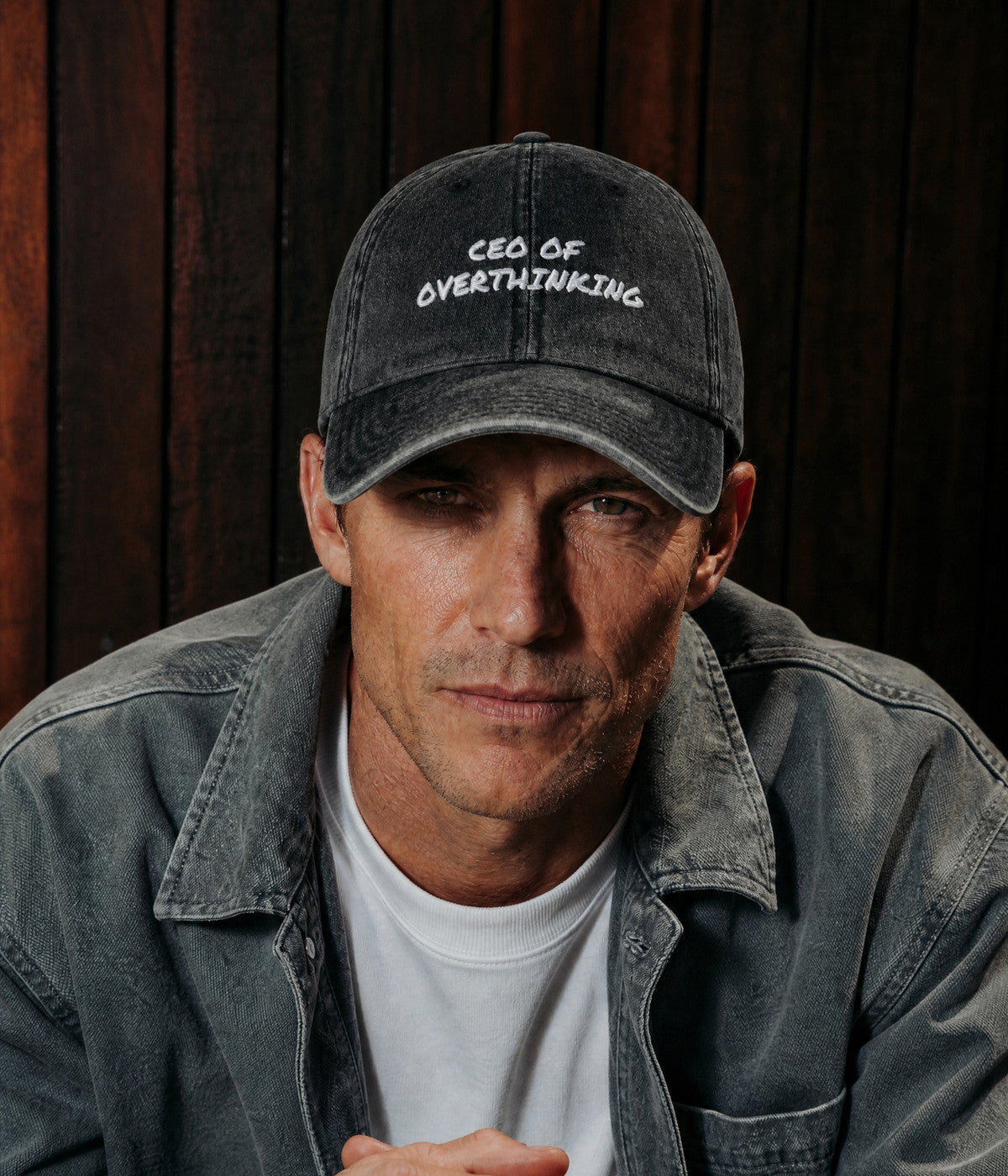 CEO OF OVERTHINKING CAP — Black worn