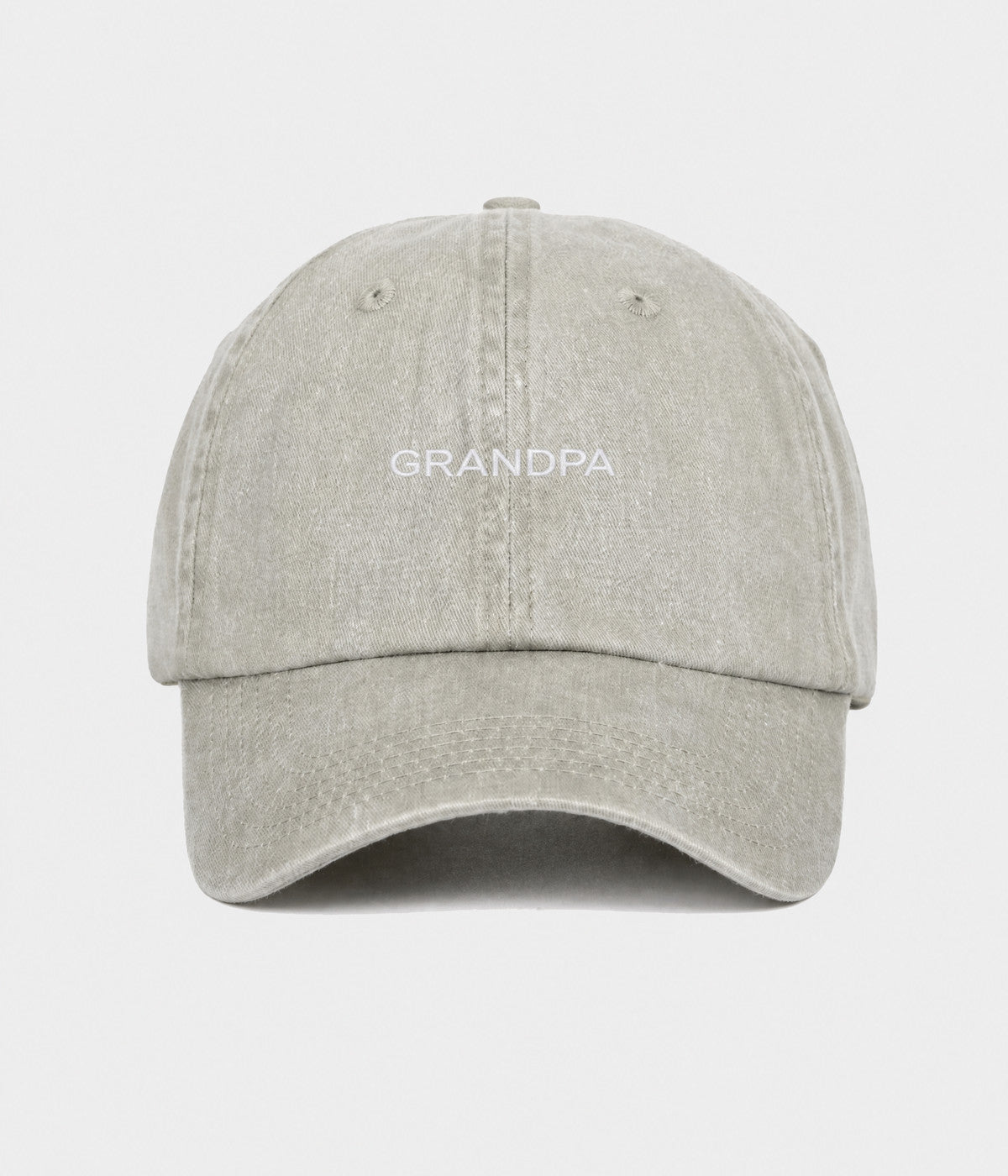 WASHED GRANDPA. washed cotton dad cap in GRAYISH SHEEN, front view