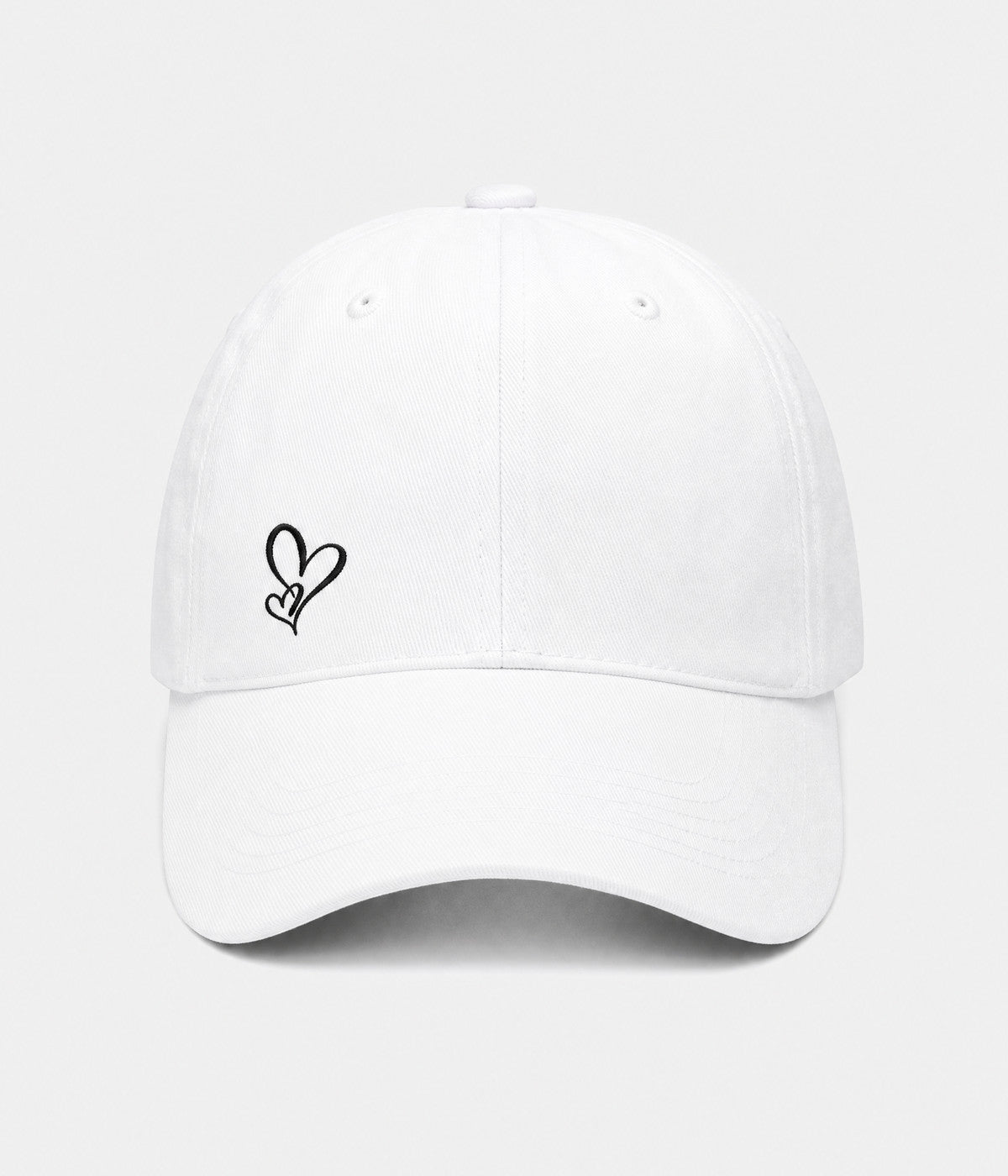 TWO HEARTS. cotton dad cap in white, front view