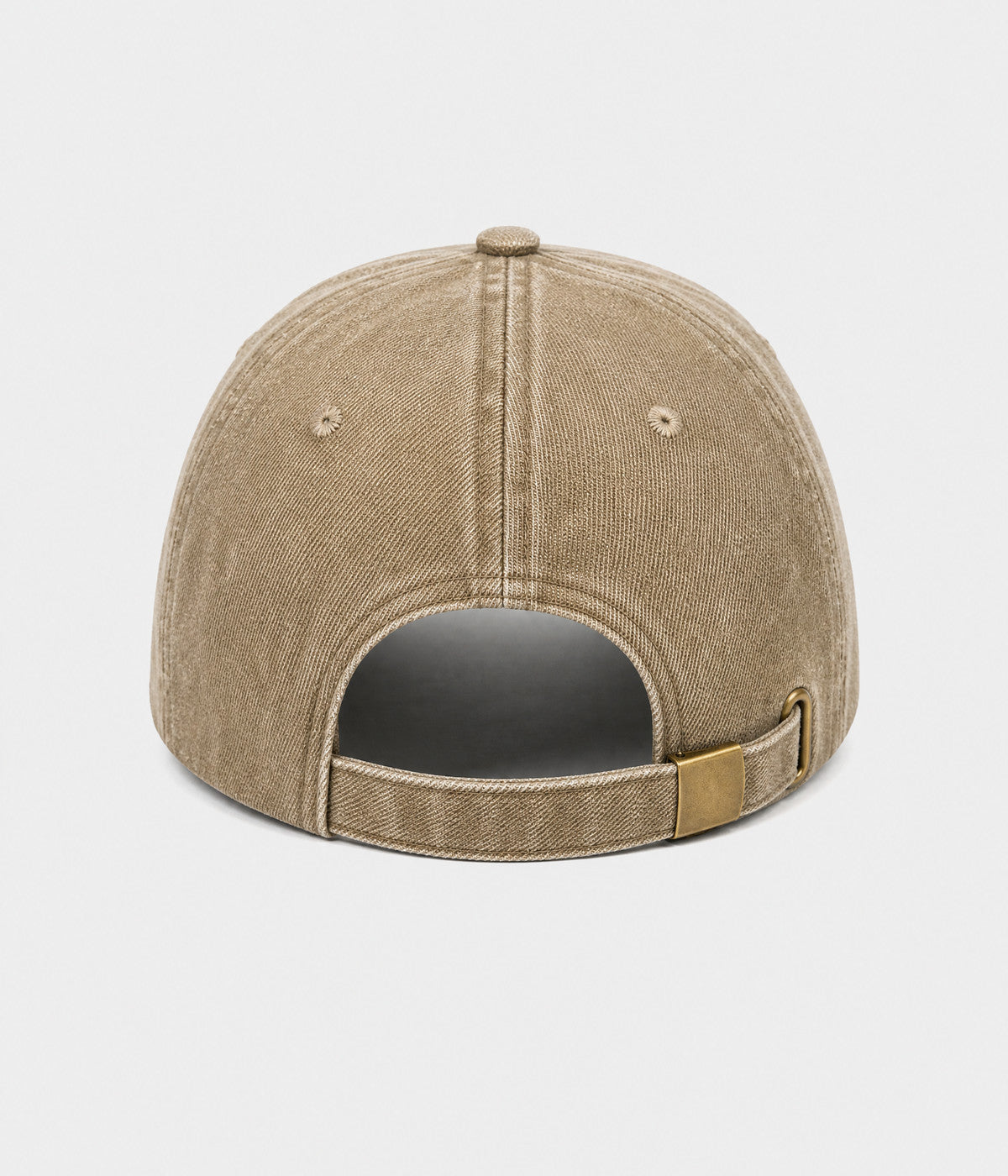 RIPPED DENIM. washed cotton denim cap in khaki, back view