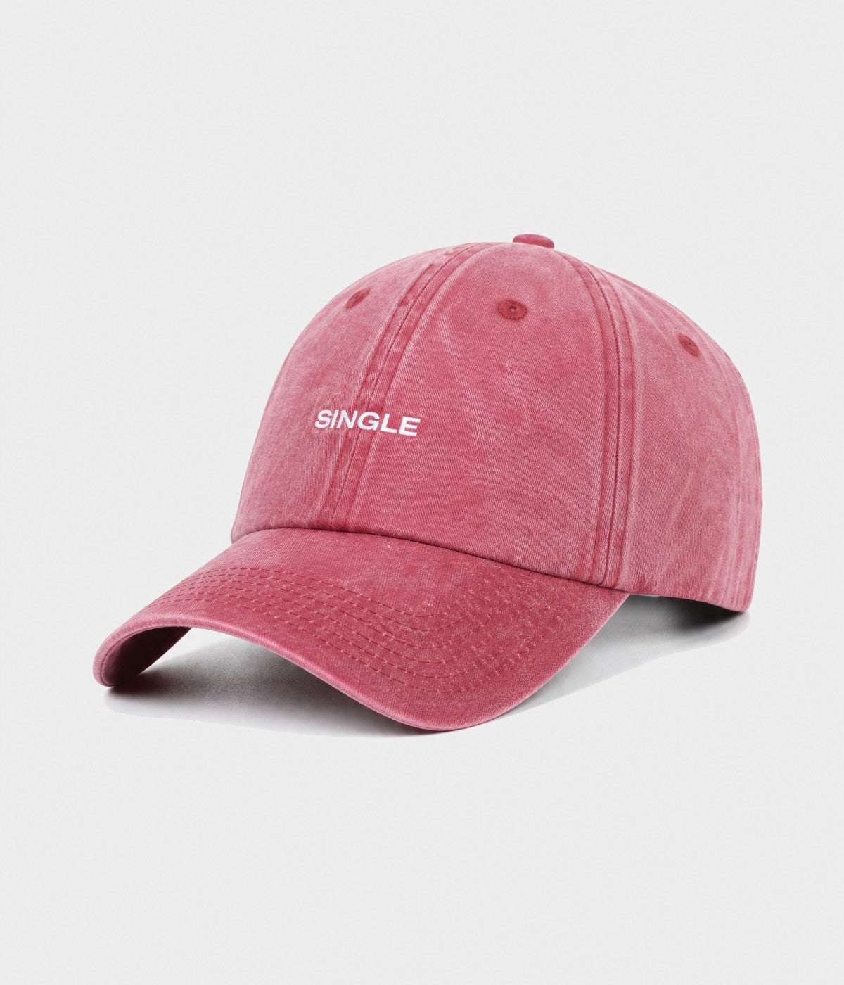 WASHED SINGLE. washed cotton dad cap in RED, side view