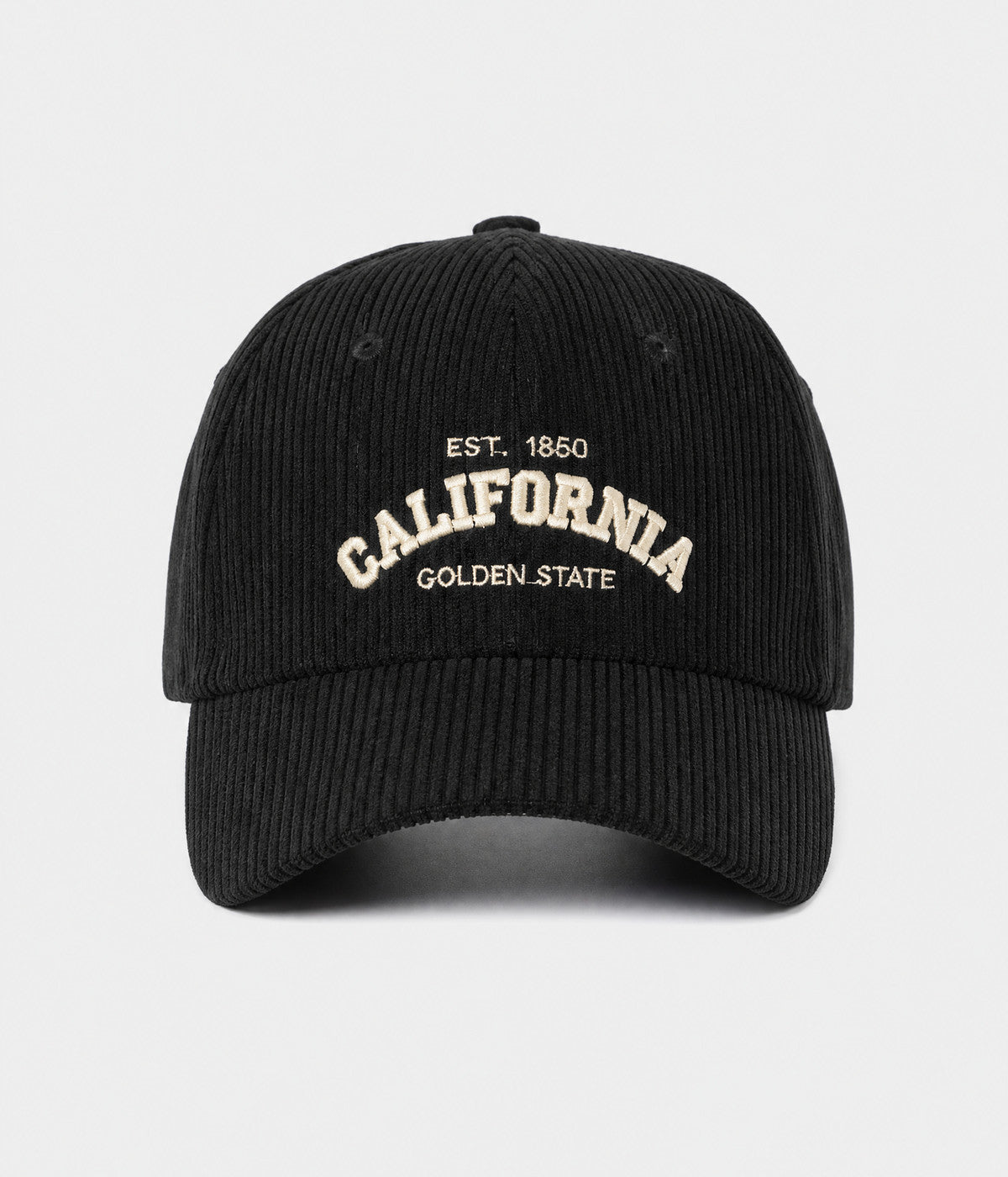 CALIFORNIA CORDUROY. corduroy cap in BLACK, front view