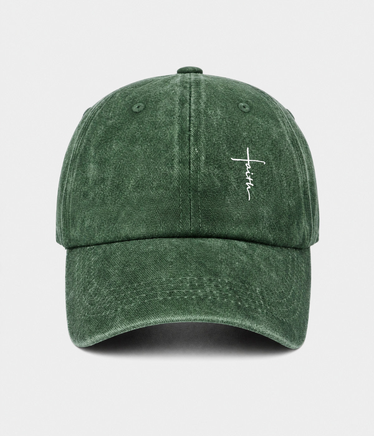 FAITH CROSS. washed cotton cap in GREEN, front view
