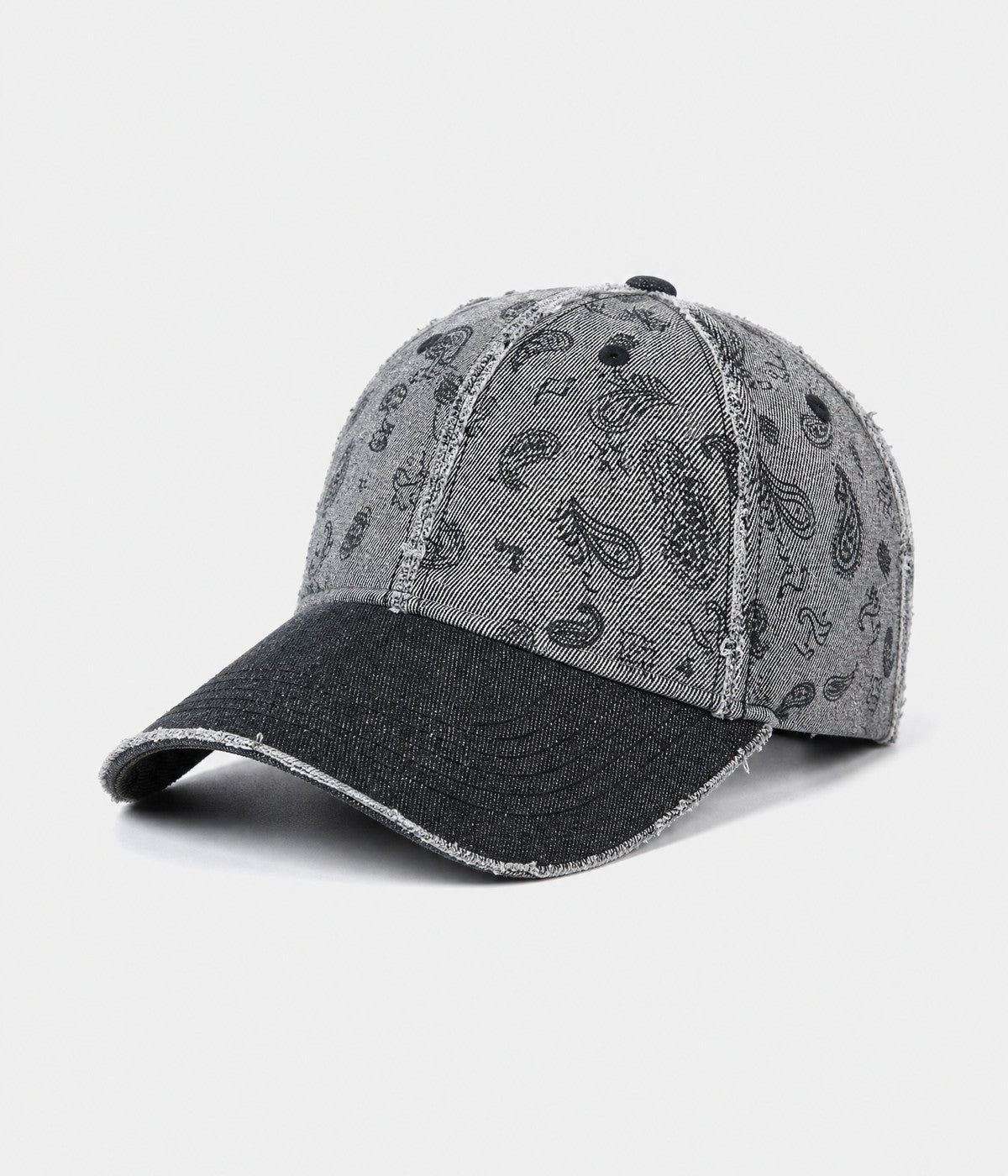 WASHED PAISLEY. washed denim paisley cap in BLACK, side view