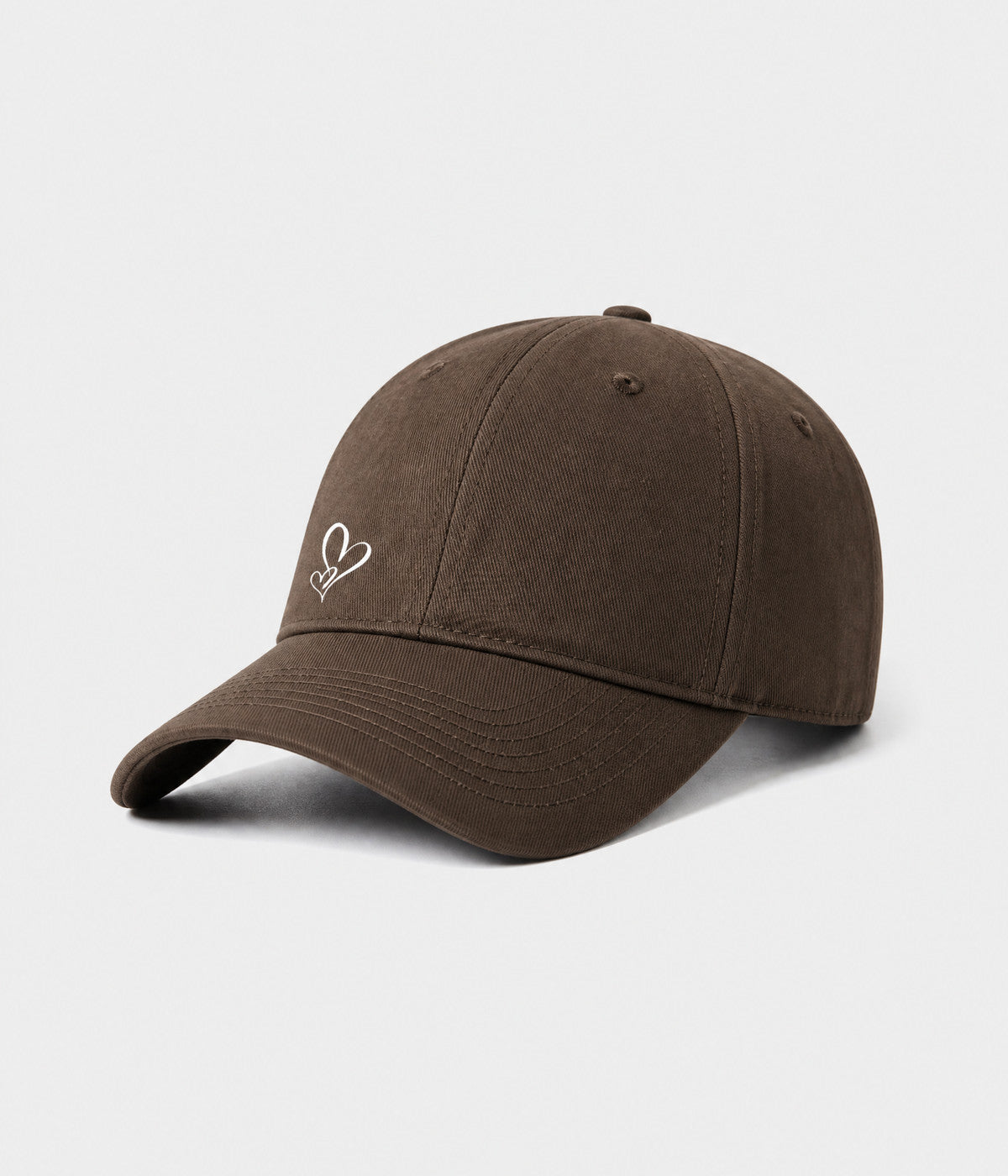 TWO HEARTS. cotton dad cap in coffee, side view