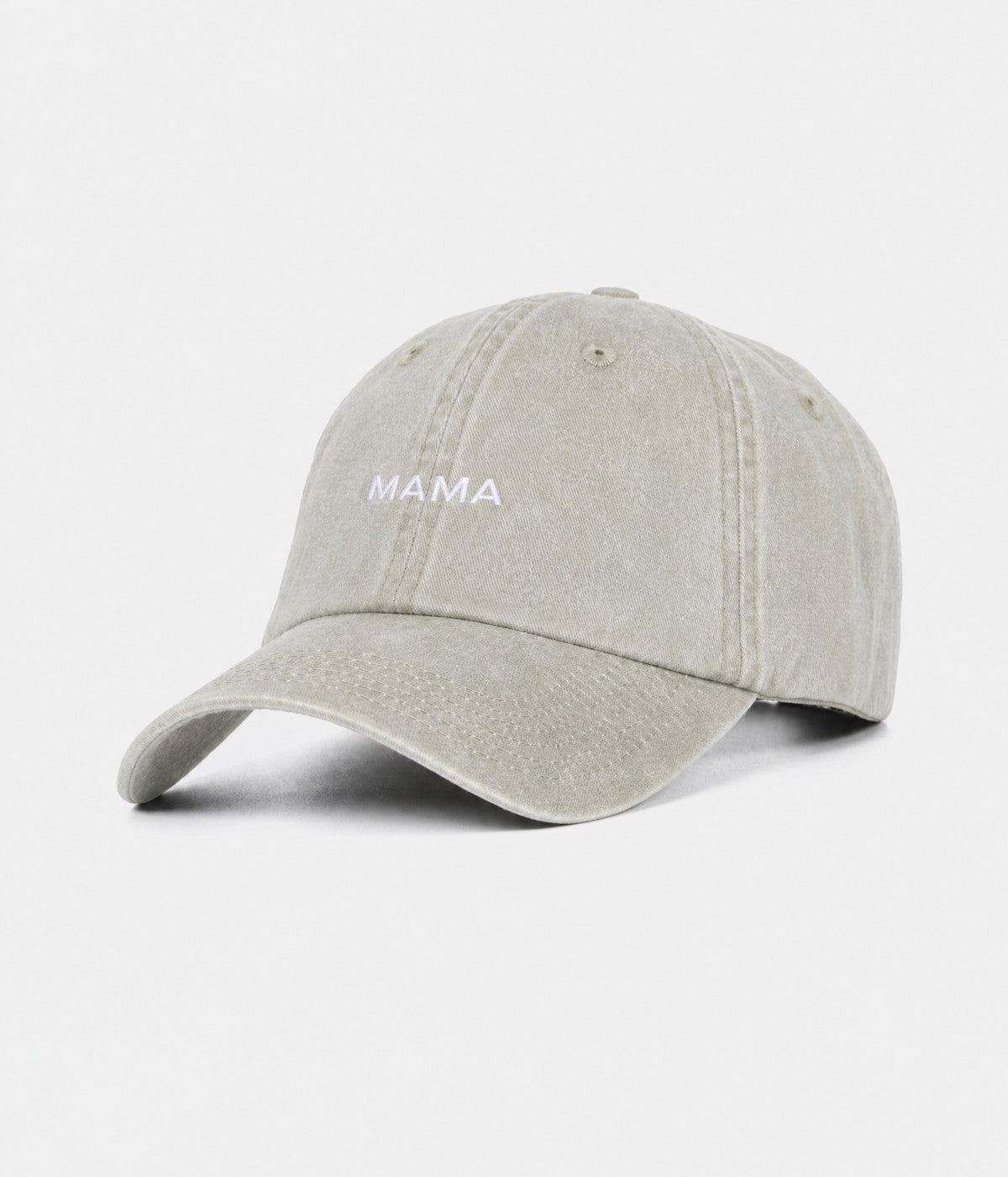 WASHED MAMA. washed cotton dad cap in GRAYISH SHEEN, side view