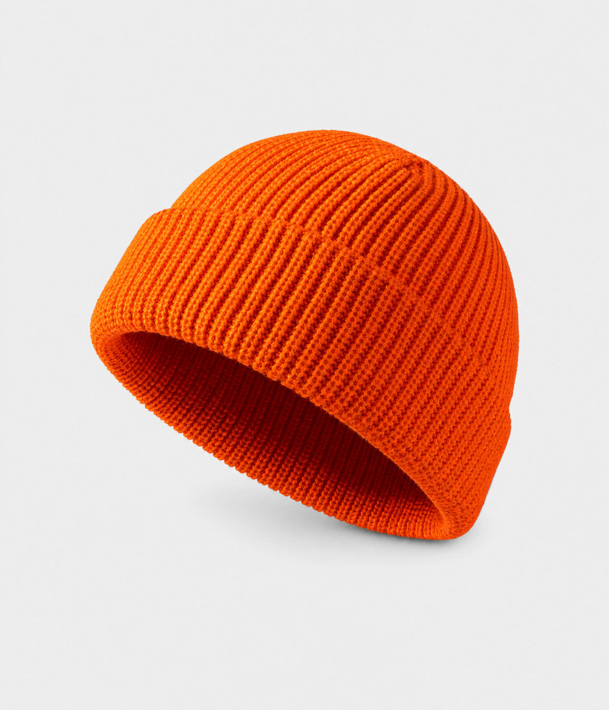 5 PANEL FISHERMAN BEANIE. ribbed knit beanie in ORANGE, front view