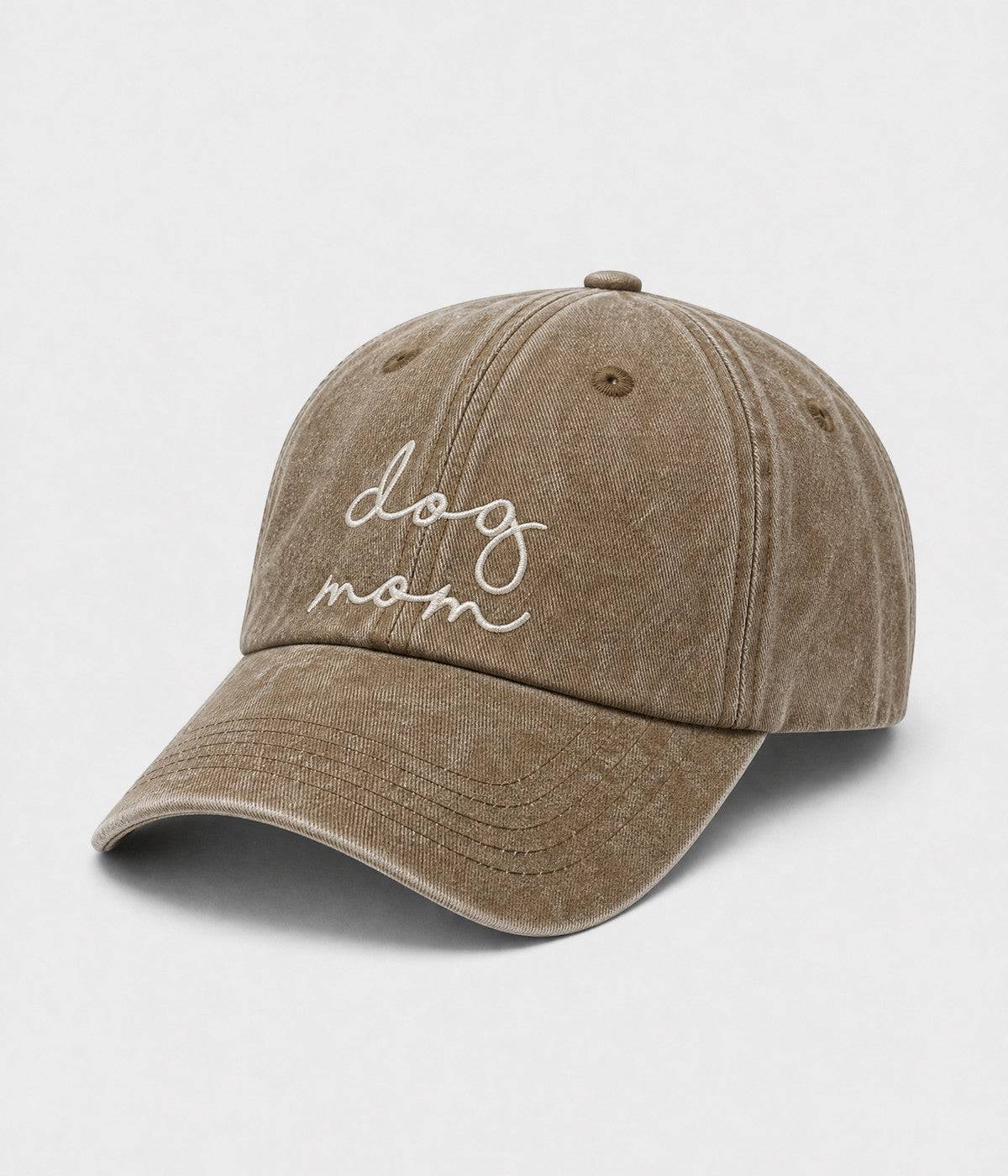 DOG MOM. washed cotton cap in KHAKI, side view
