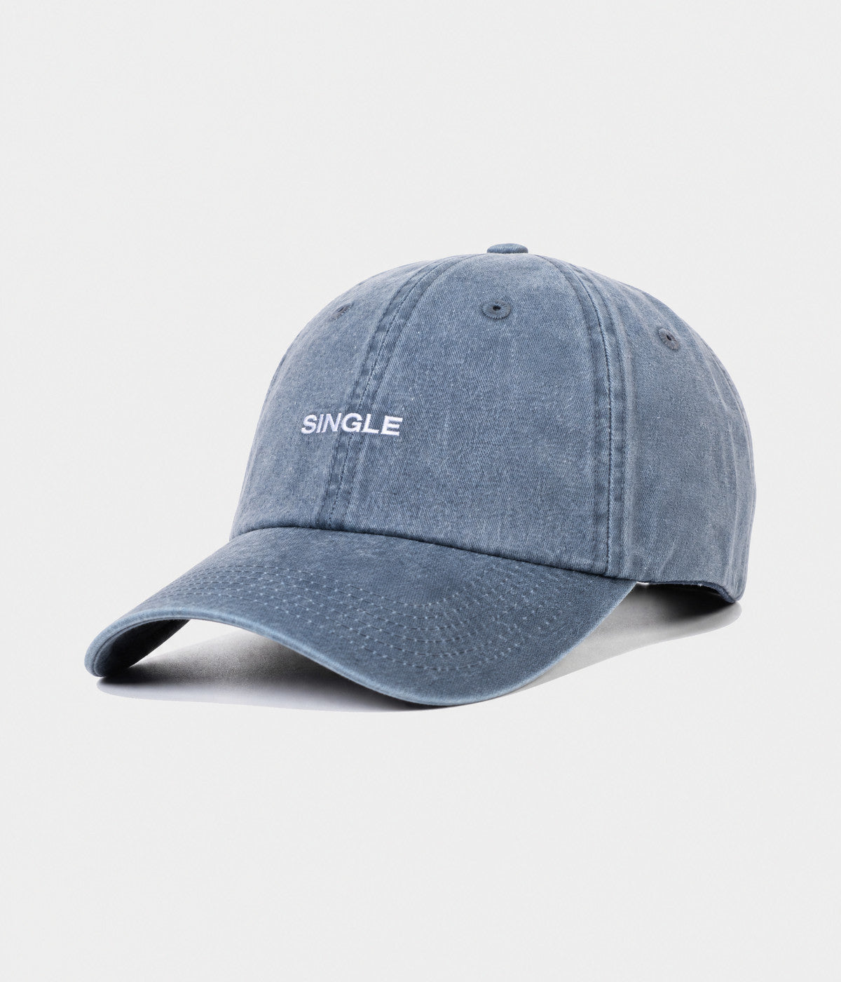 WASHED SINGLE. washed cotton dad cap in NAVY, side view