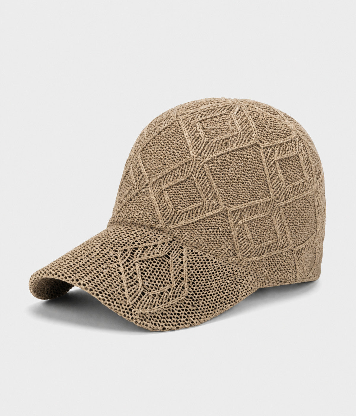 OPEN KNIT. open-knit lattice cap in brown, side view