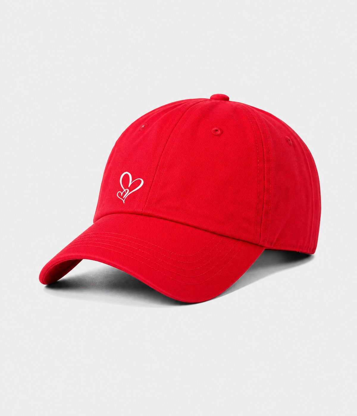 TWO HEARTS. cotton dad cap in red, side view