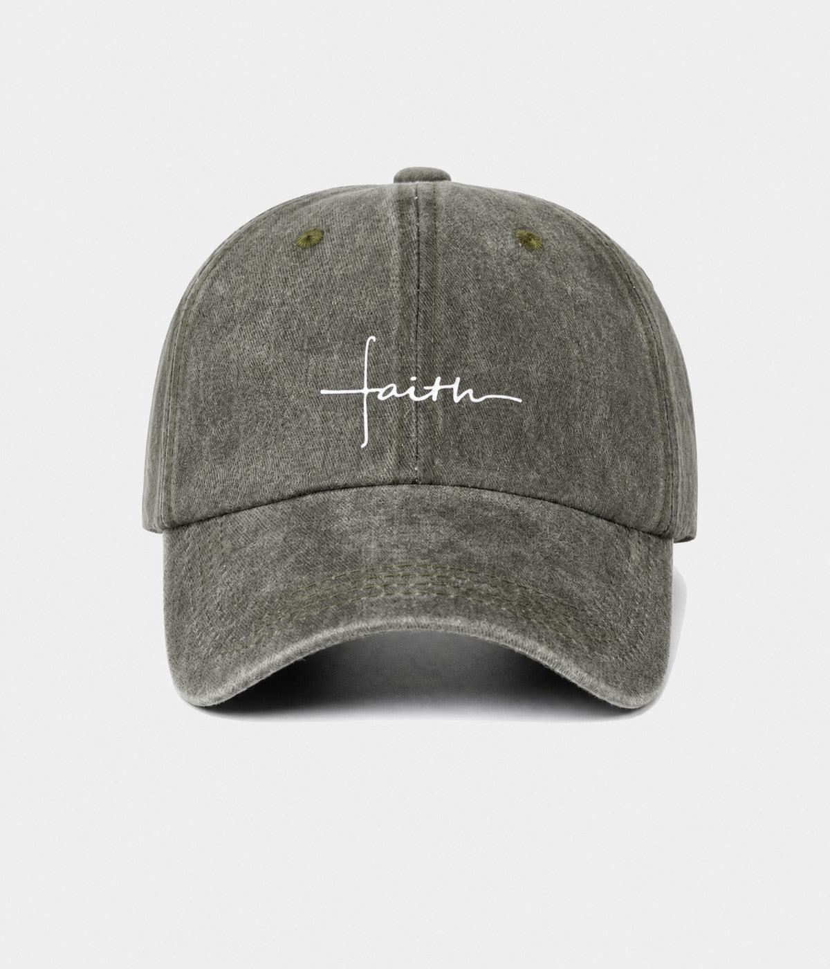 FAITH. washed cotton cap in OLIVE, front view